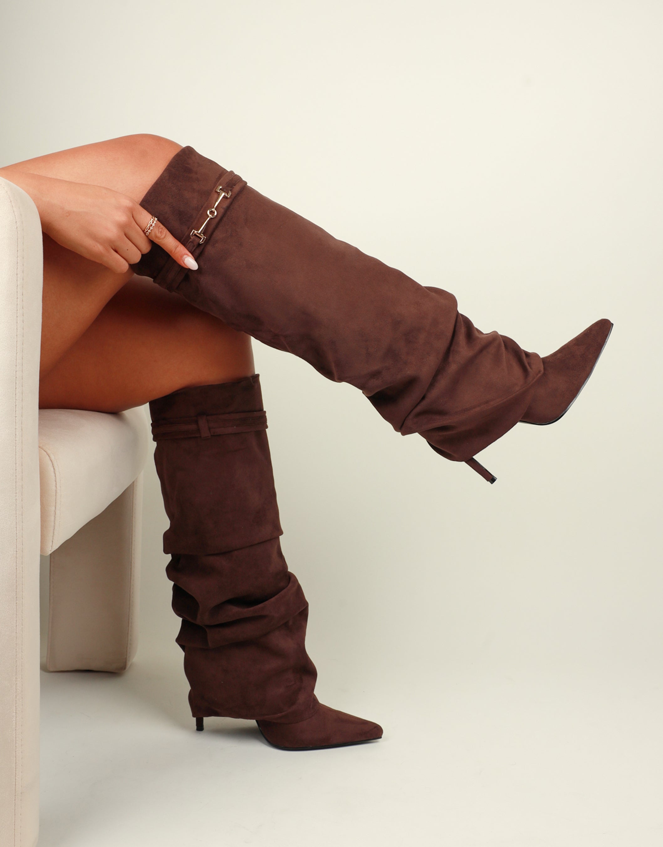 Shadi Brown Suedette High Boots | SIMMI London
