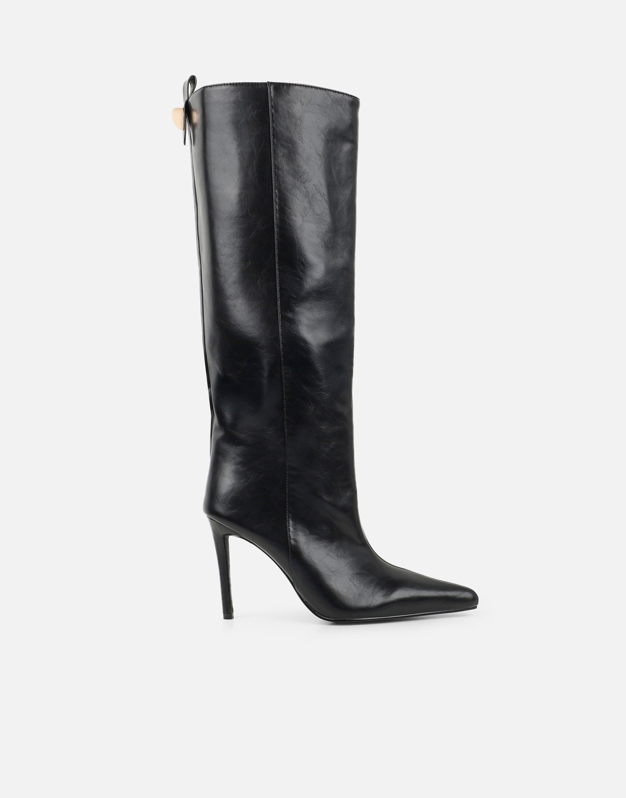 Salma Black Knee High Heeled Boots | SIMMI London