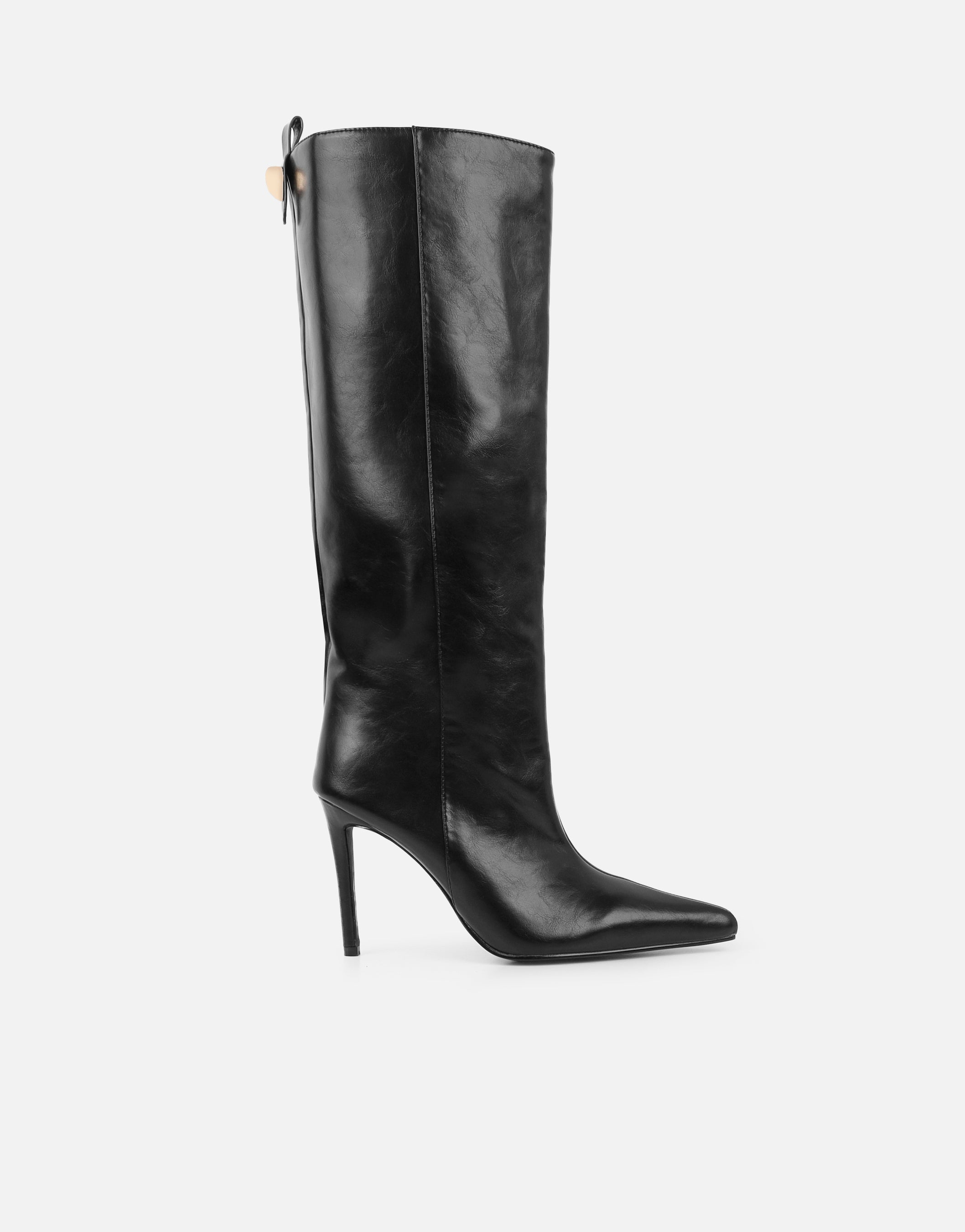 Salma Black Knee High Heeled Boots | SIMMI London