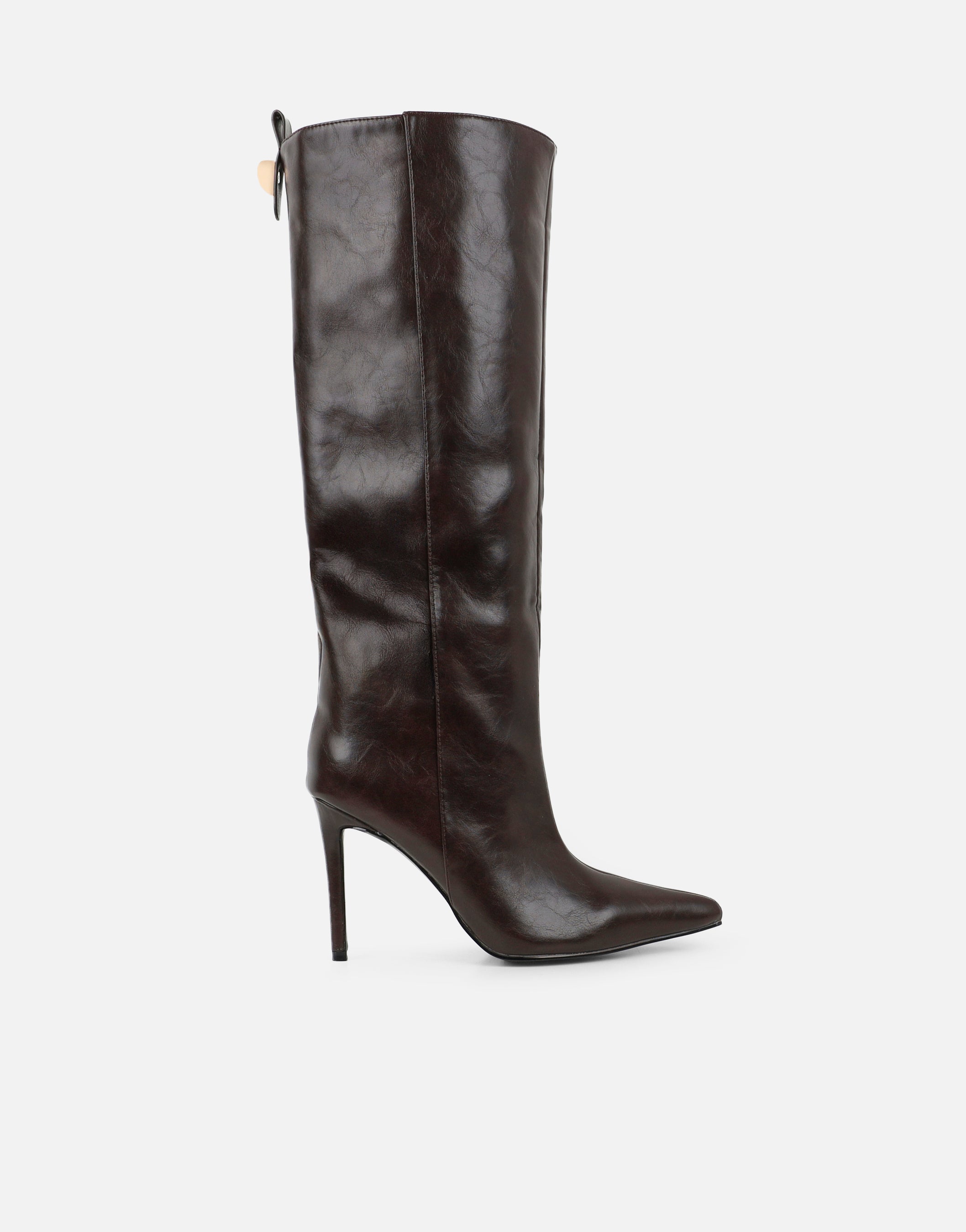 Salma Brown Knee High Heeled Boots | SIMMI London