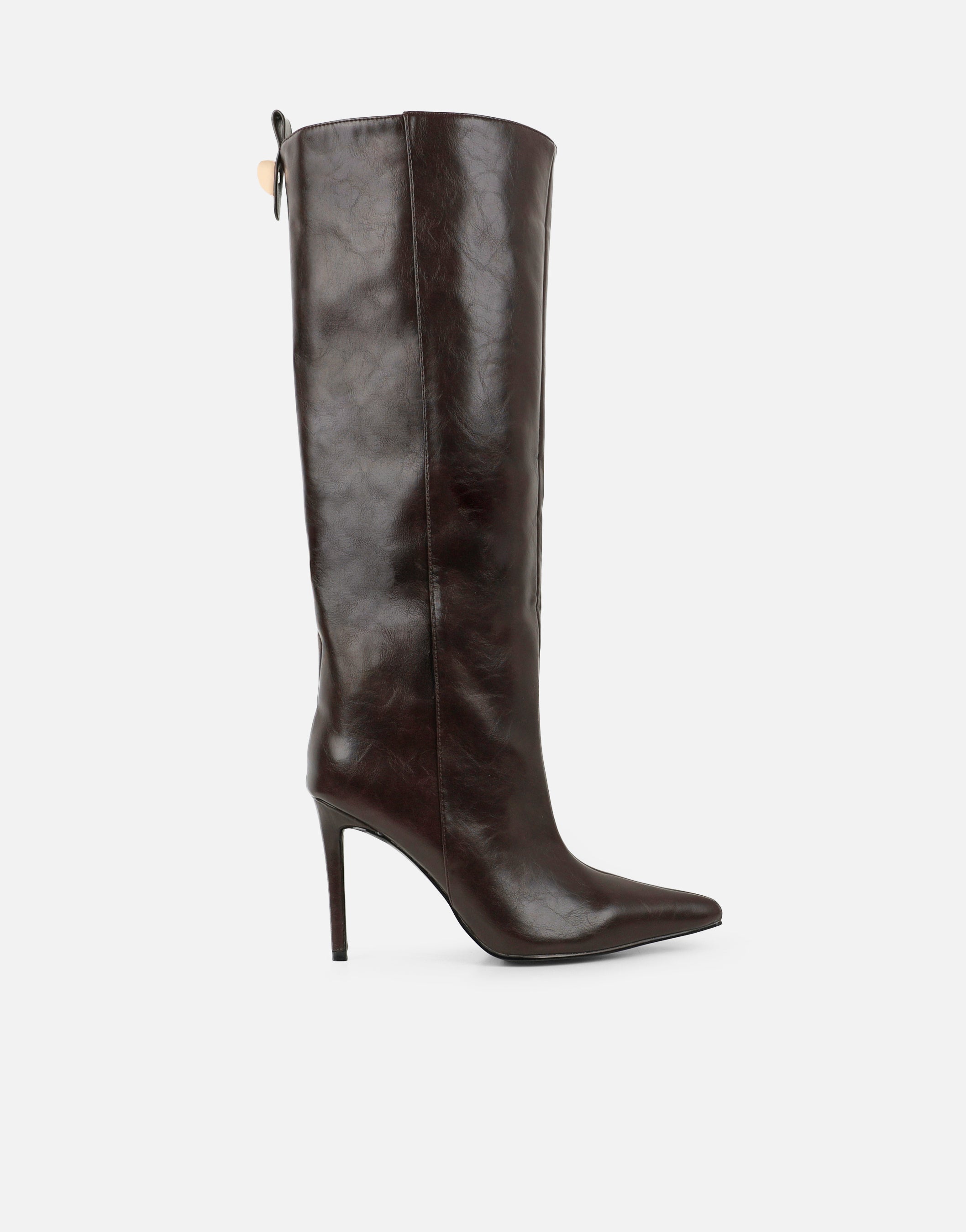 Salma Brown Knee High Heeled Boots | SIMMI London