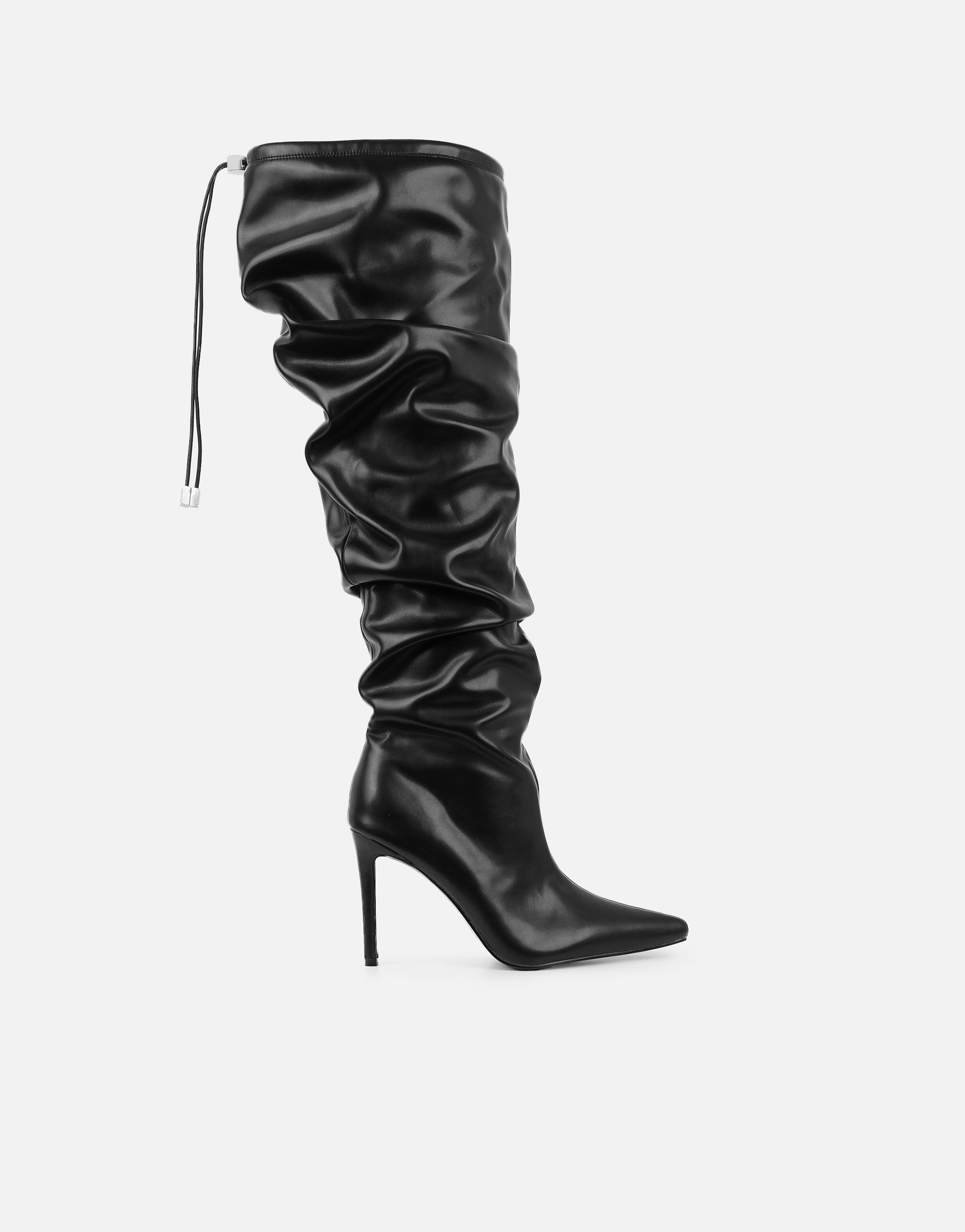 Serenity Black Ruched High Boots | SIMMI London