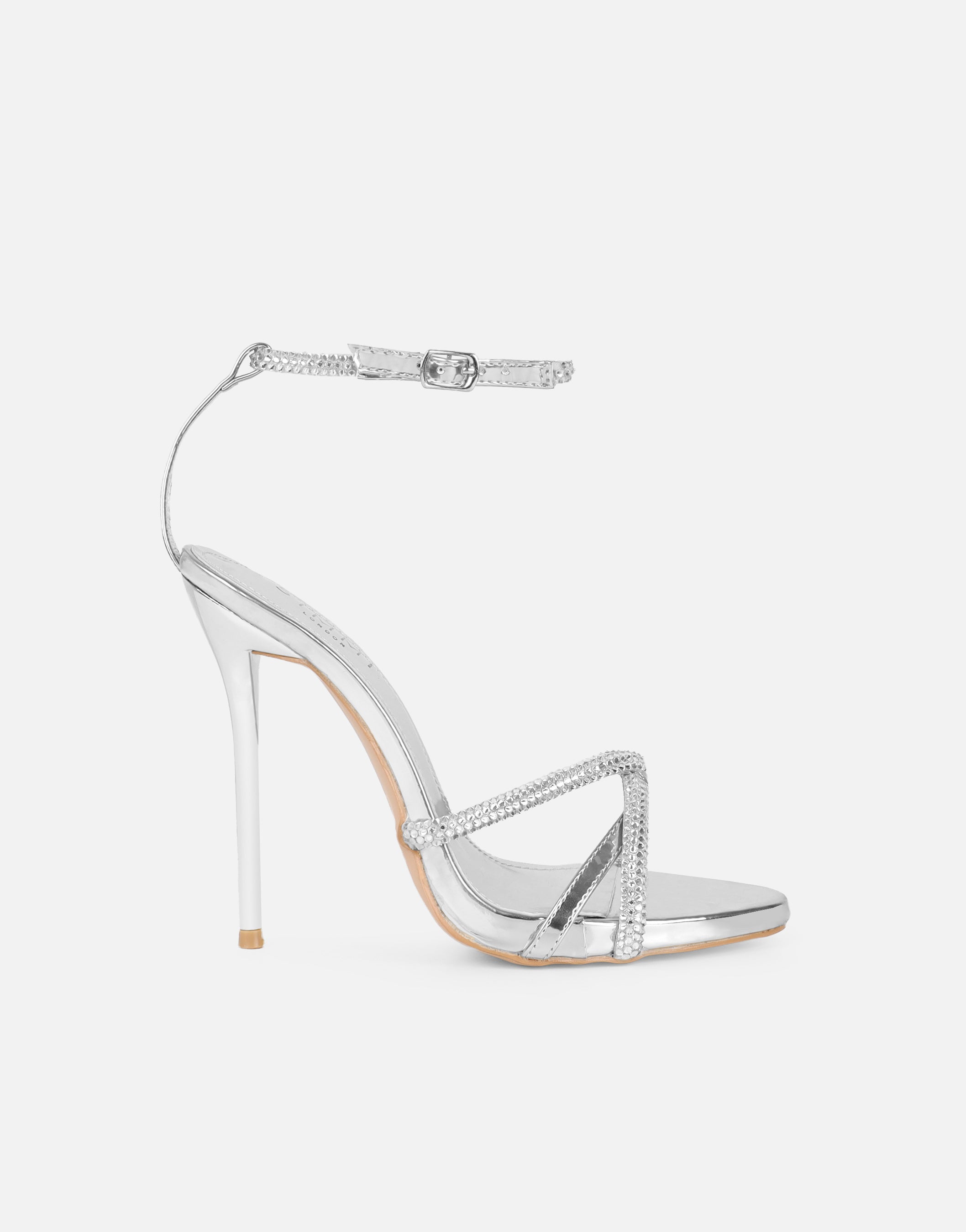 Solar Silver Mirror Diamante Heeled Sandals | SIMMI London