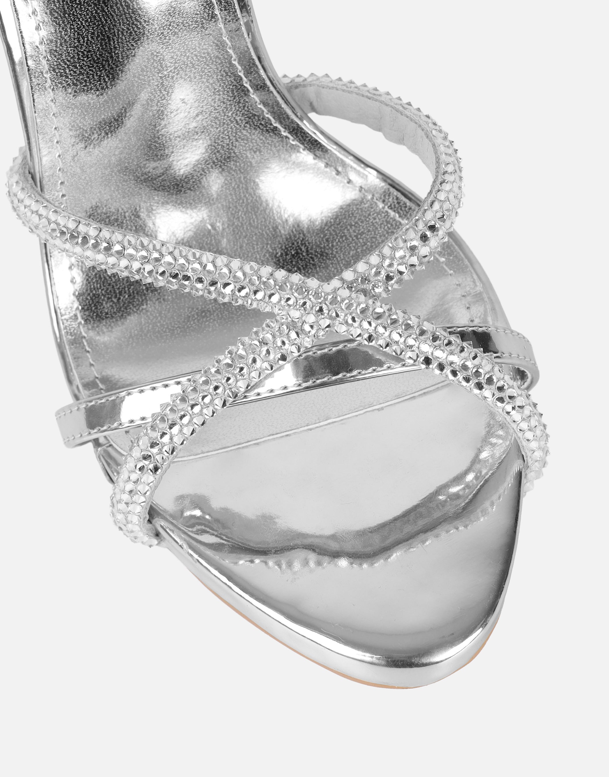 Solar Silver Mirror Diamante Heeled Sandals | SIMMI London