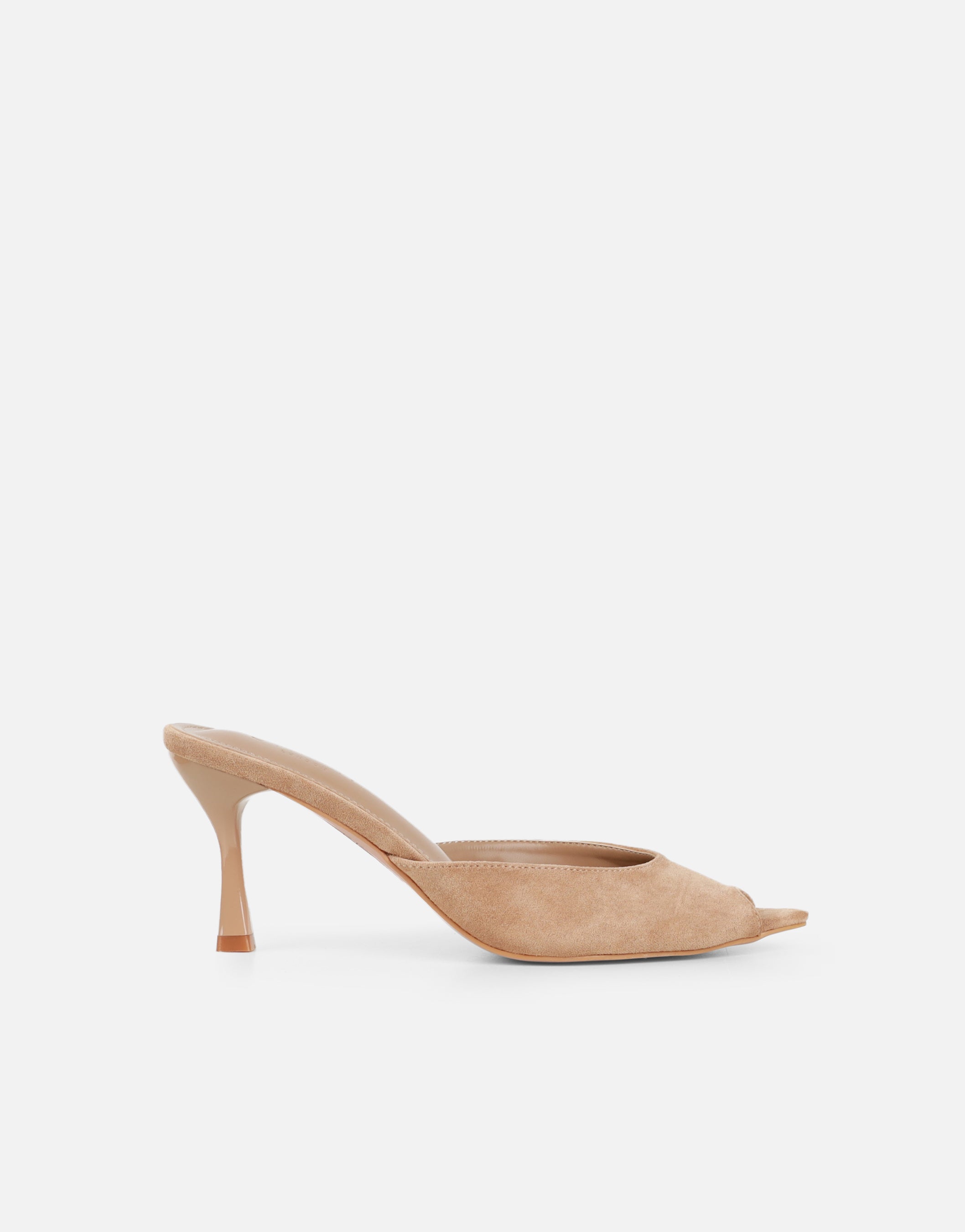 Althea Beige Suede Peep Toe Mule Sandals | SIMMI London