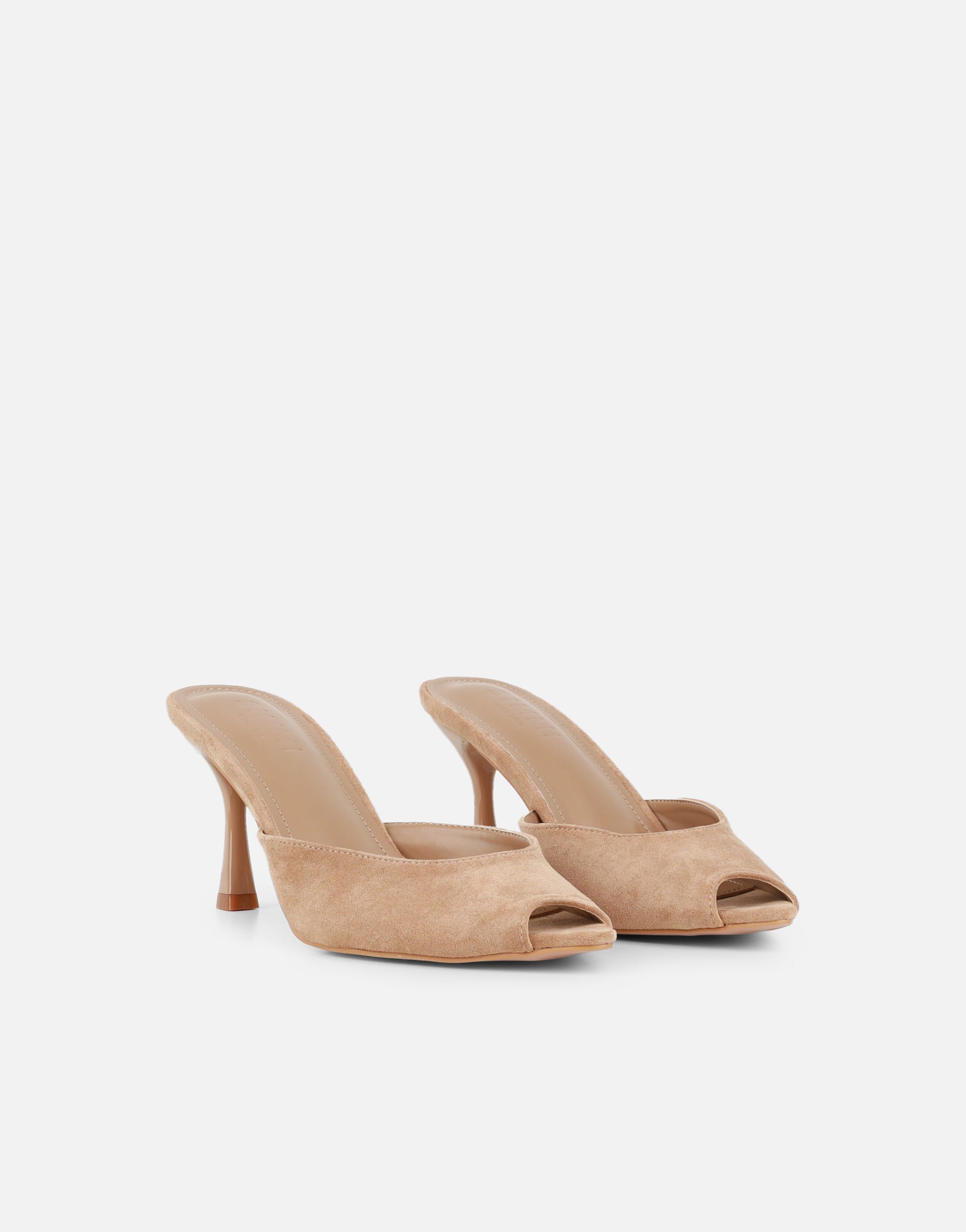 Althea Beige Suede Peep Toe Mule Sandals | SIMMI London