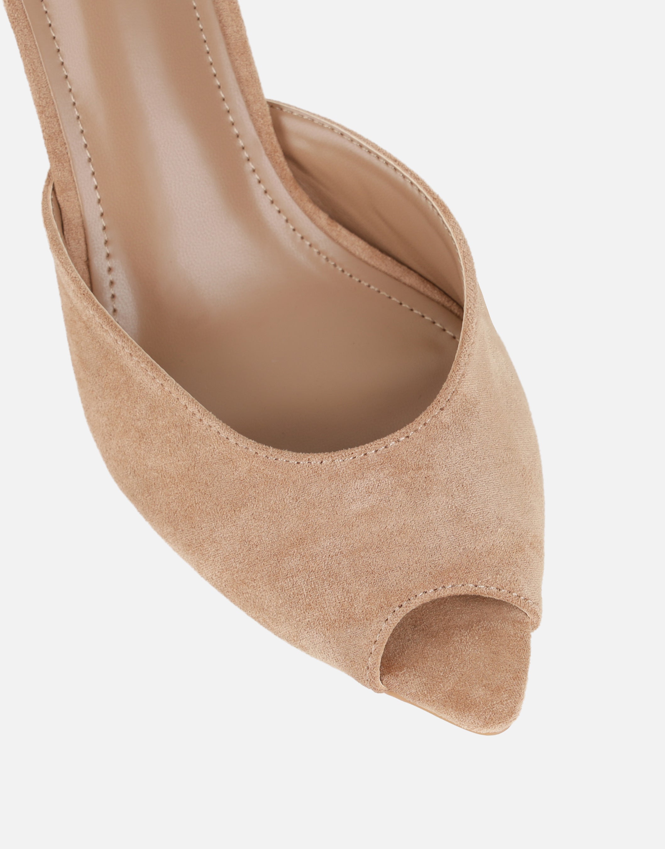 Althea Beige Suede Peep Toe Mule Sandals | SIMMI London