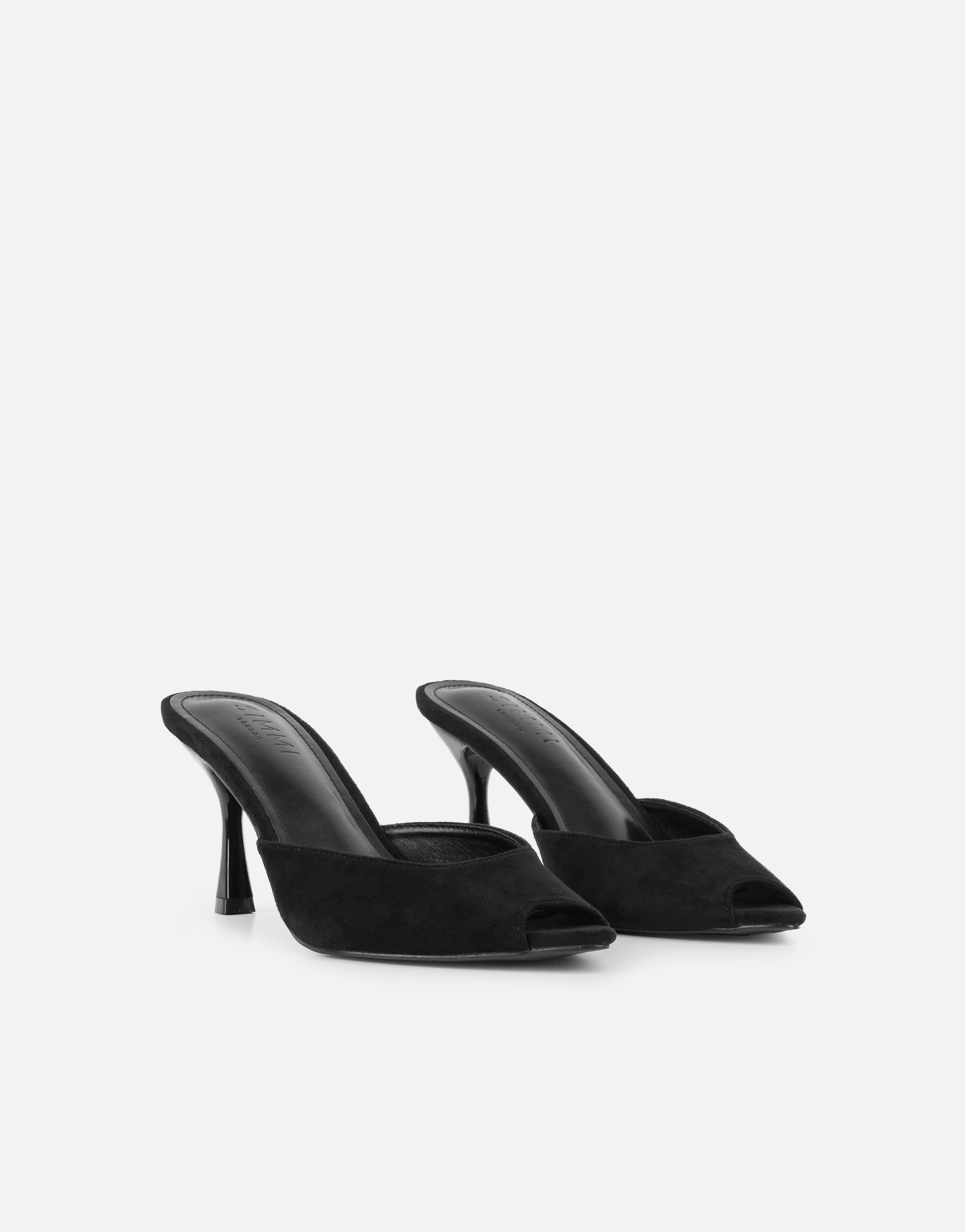 Althea Black Faux Suede Peep Toe Mule Sandals | SIMMI London