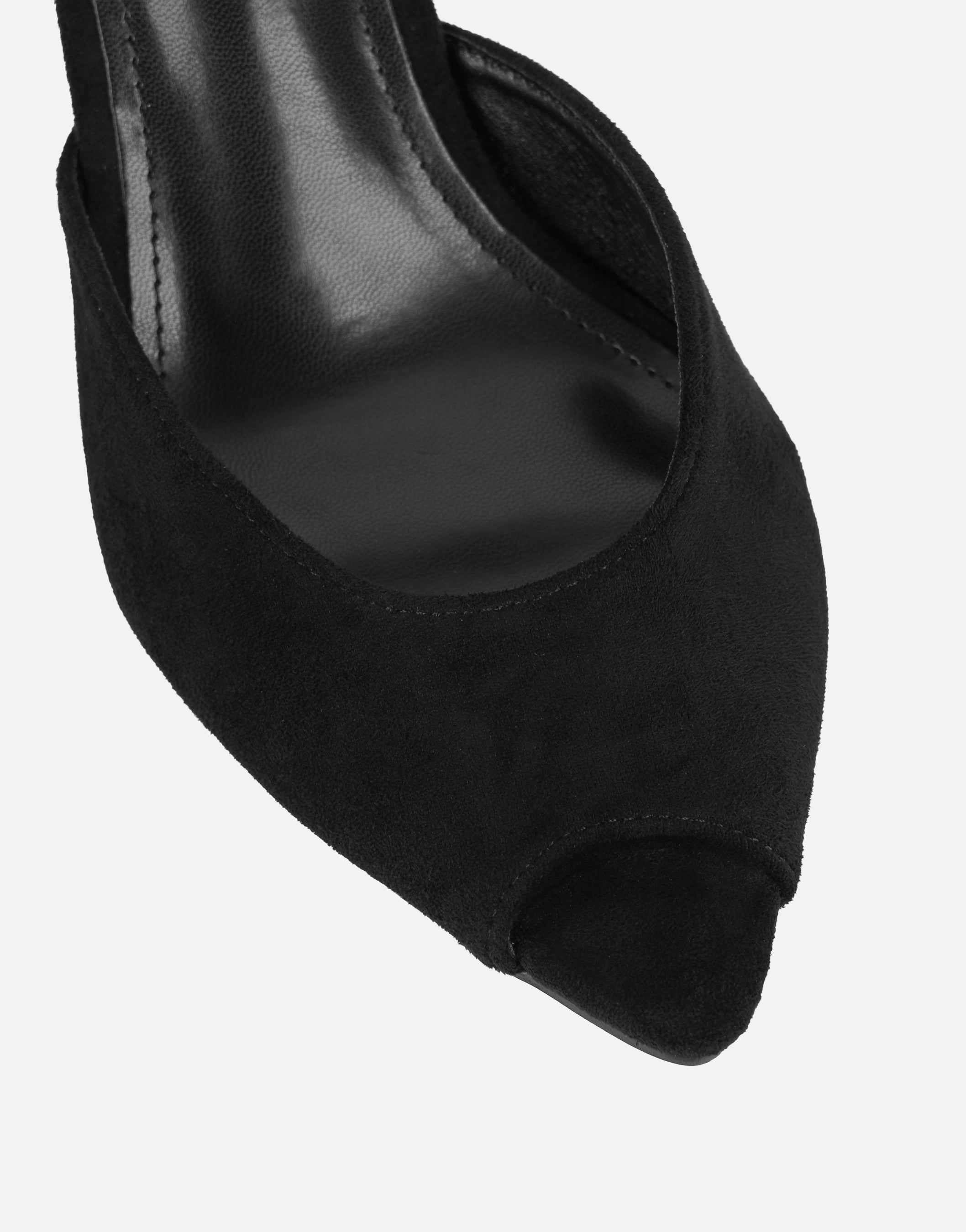 Althea Black Faux Suede Peep Toe Mule Sandals | SIMMI London