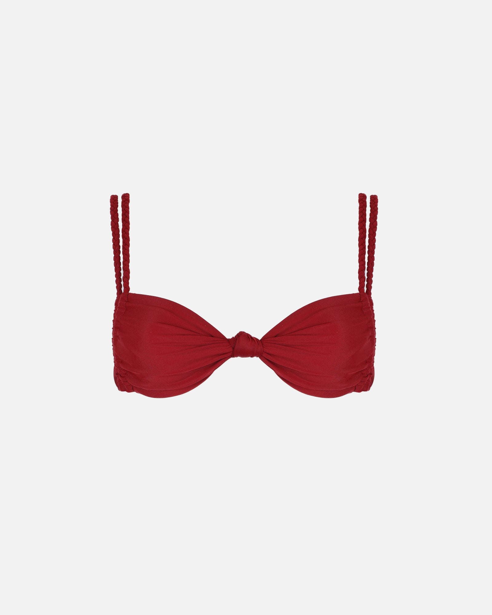 Vino Burgundy Braided Knot Detail Bikini Top | SIMMI London