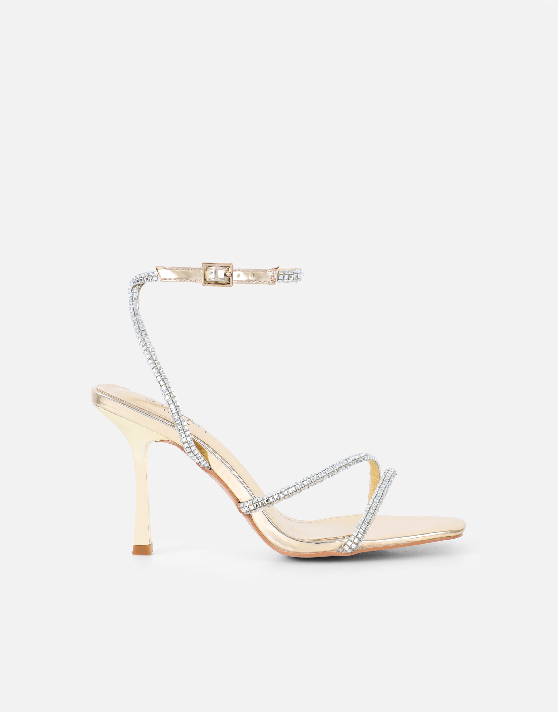 Sev Gold Mirror Diamante Heeled Sandals | SIMMI London