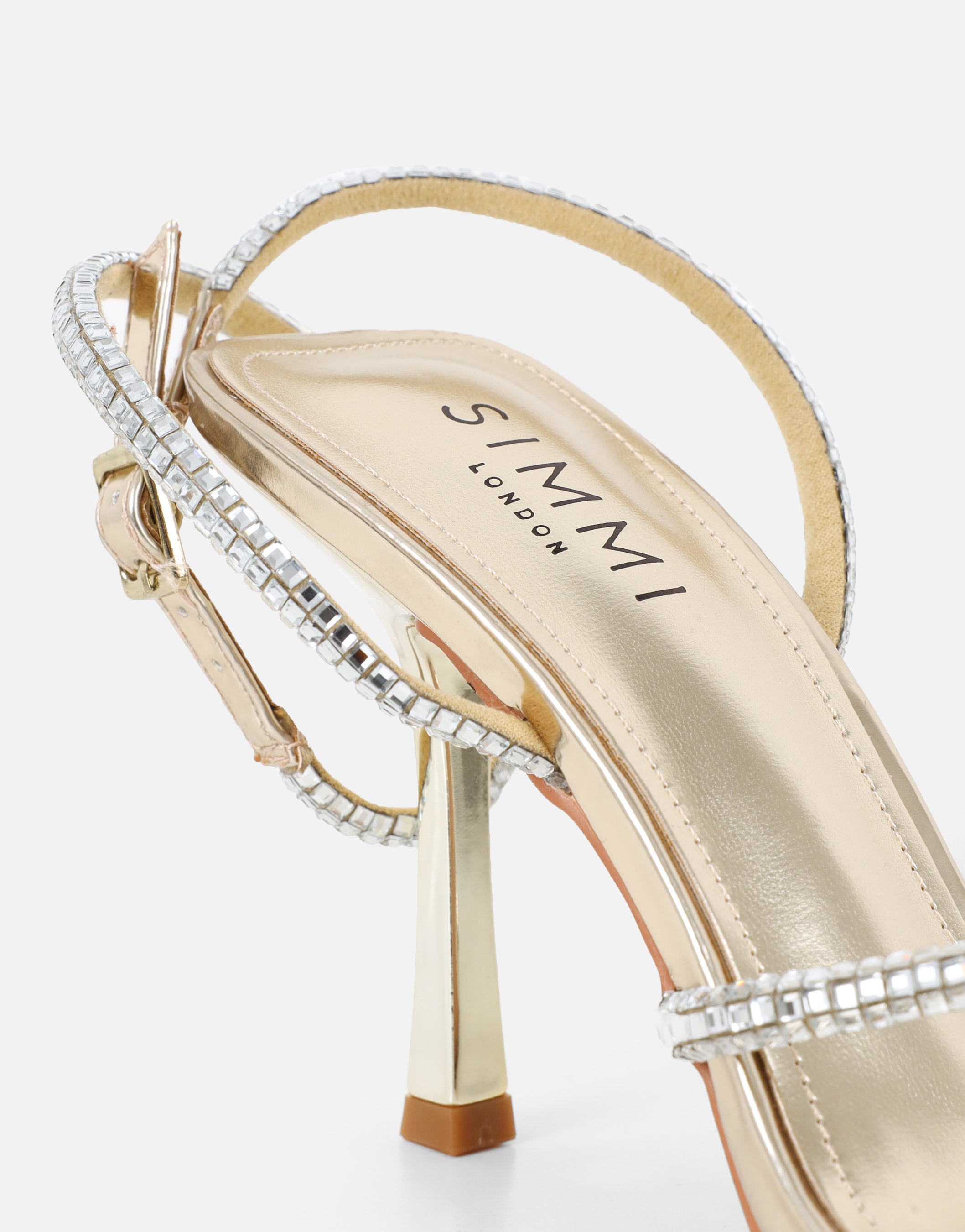 Sev Gold Mirror Diamante Heeled Sandals | SIMMI London