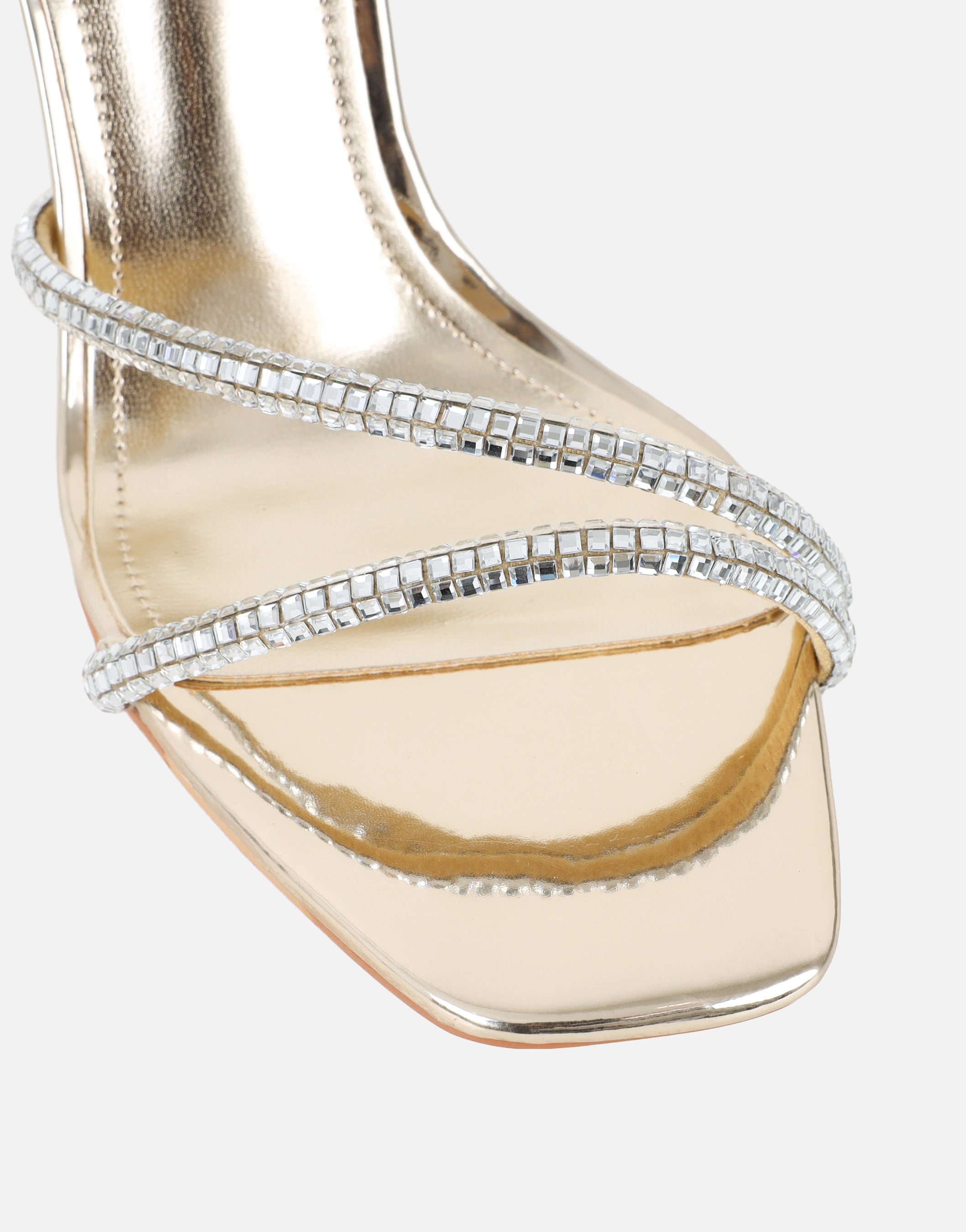 Sev Gold Mirror Diamante Heeled Sandals | SIMMI London