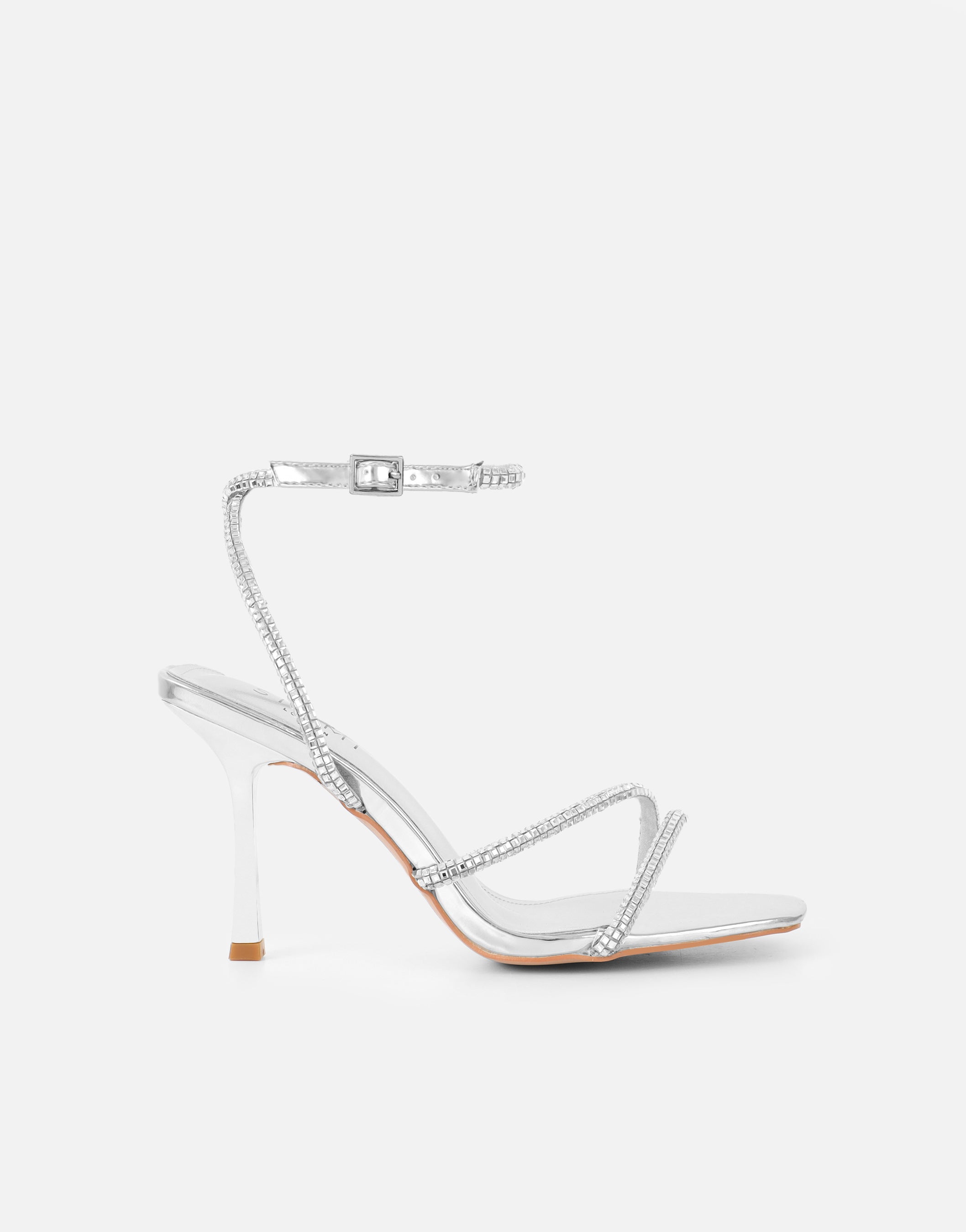 Sev Silver Mirror Diamnte Heeled Sandals | SIMMI London