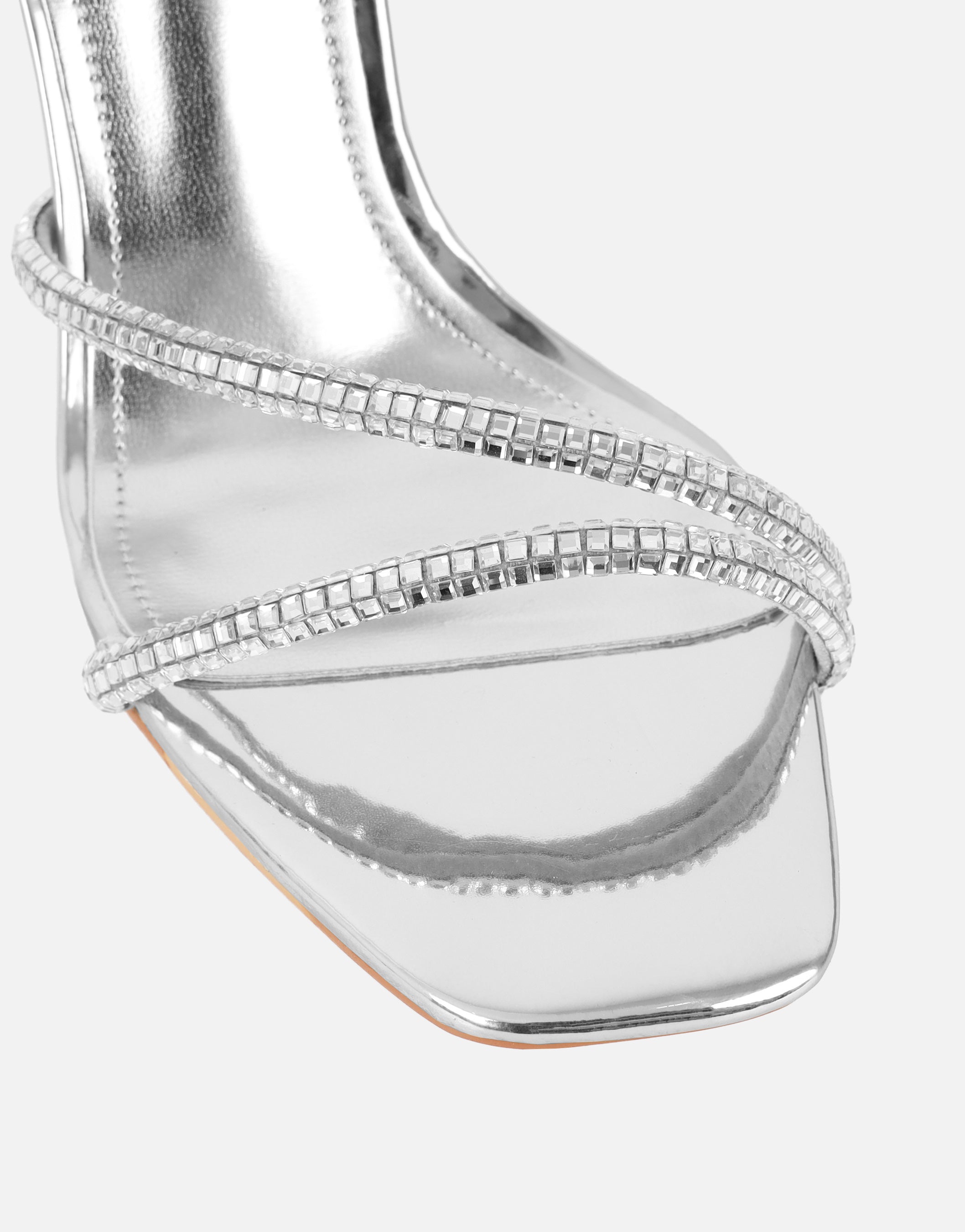 Sev Silver Mirror Diamnte Heeled Sandals | SIMMI London