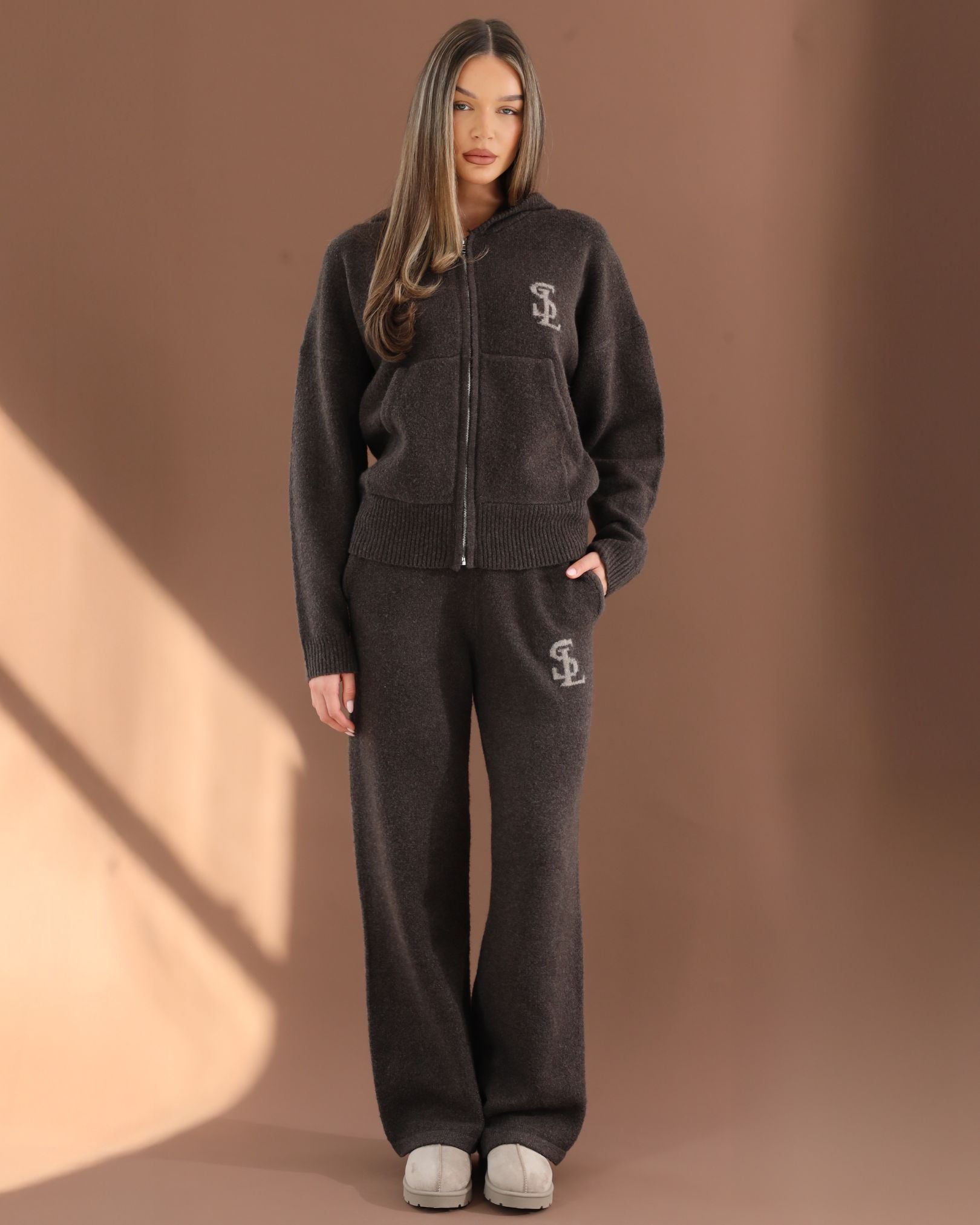 Romy Simmi Studios Chunky Knit Trousers In Teddy