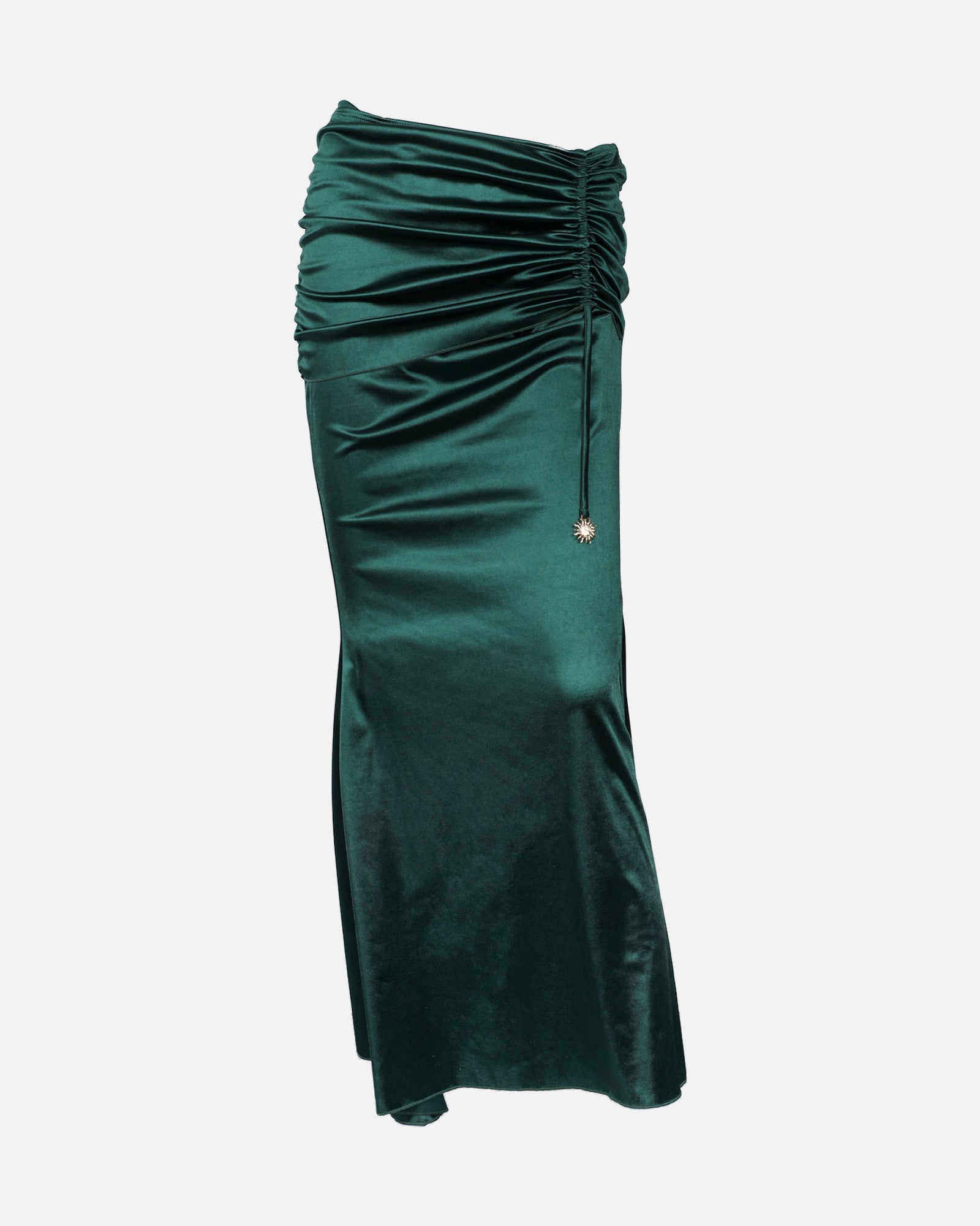 Palm Emerald Satin Sun Maxi Skirt | SIMMI London