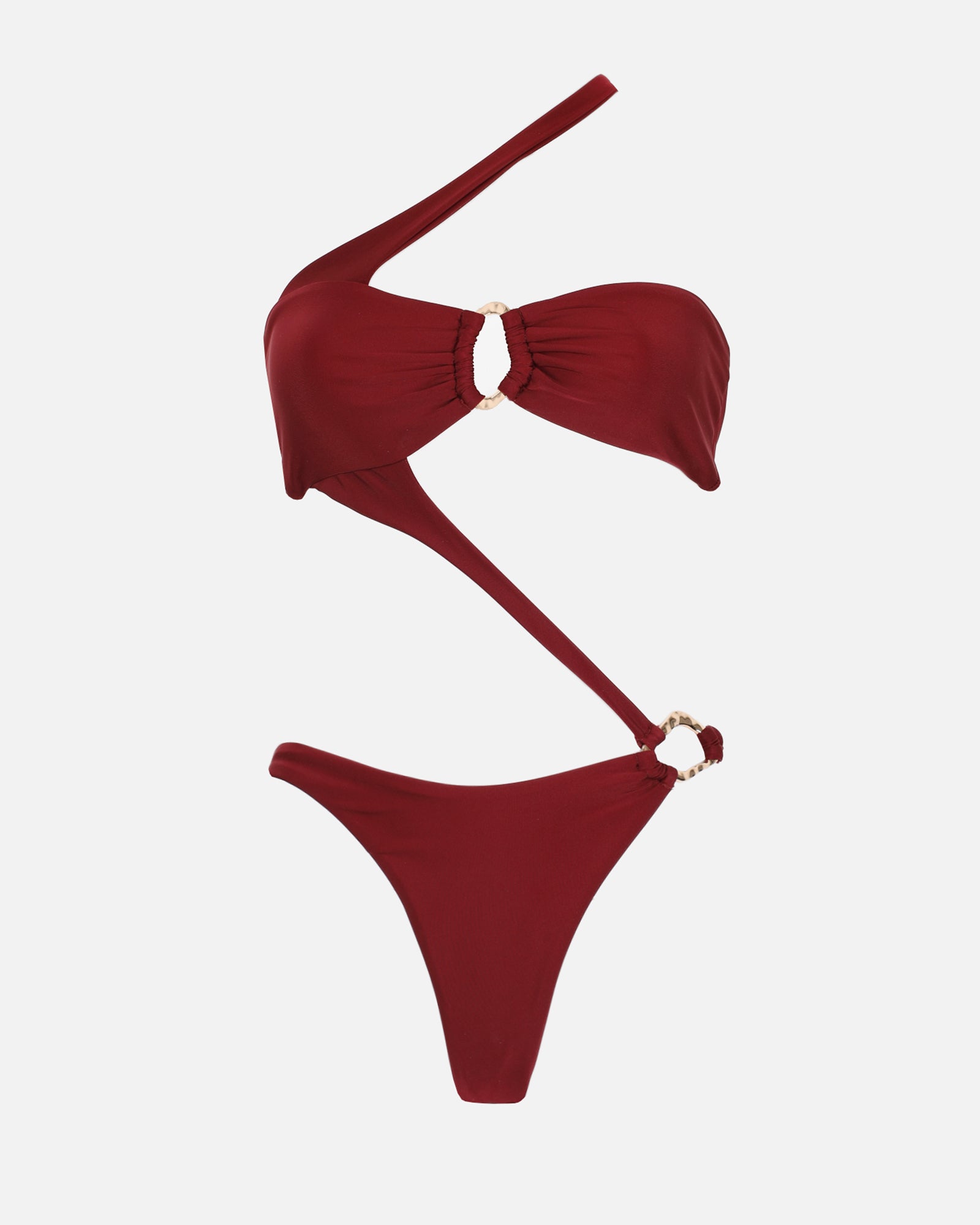 Rai Burgundy Cut Out Gold Hardwear Swimsuit | SIMMI London