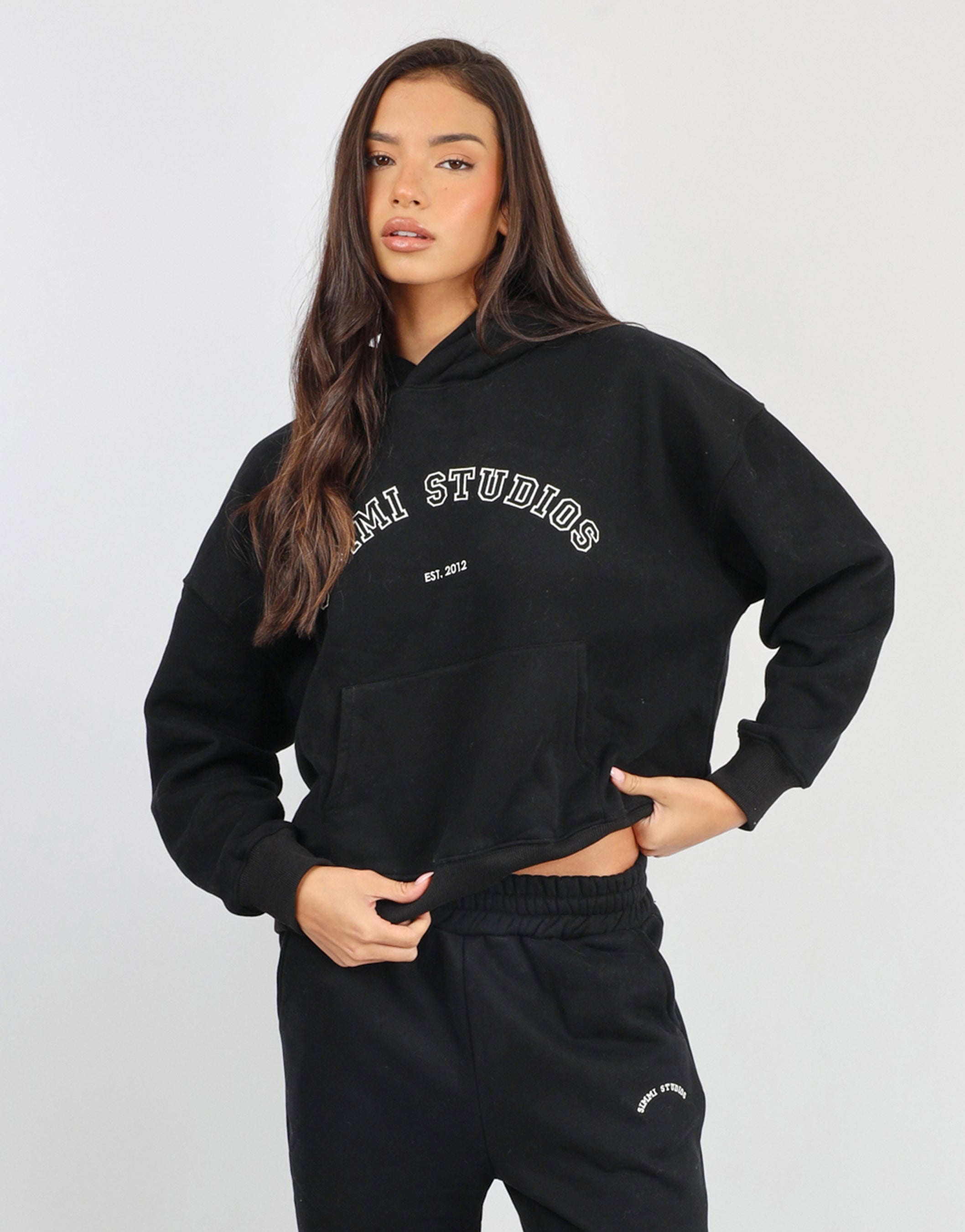 Maeve Varsity Slogan Hoodie in Black | SIMMI London