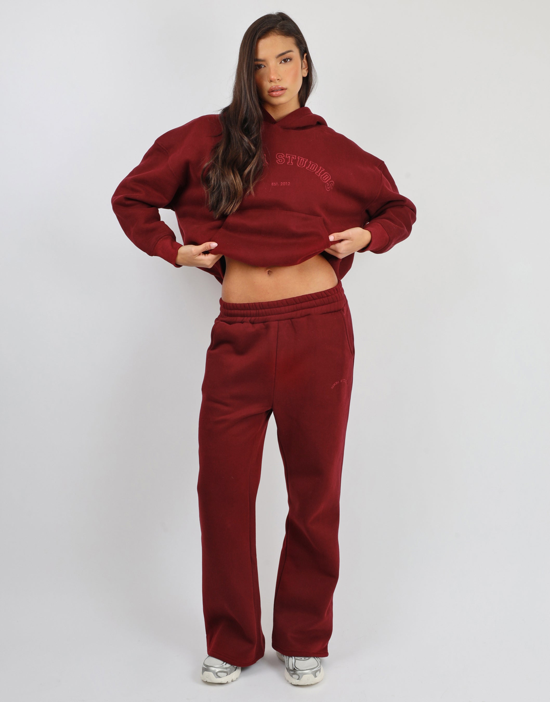 Maeve Varsity Slogan Hoodie in Cranberry | SIMMI London