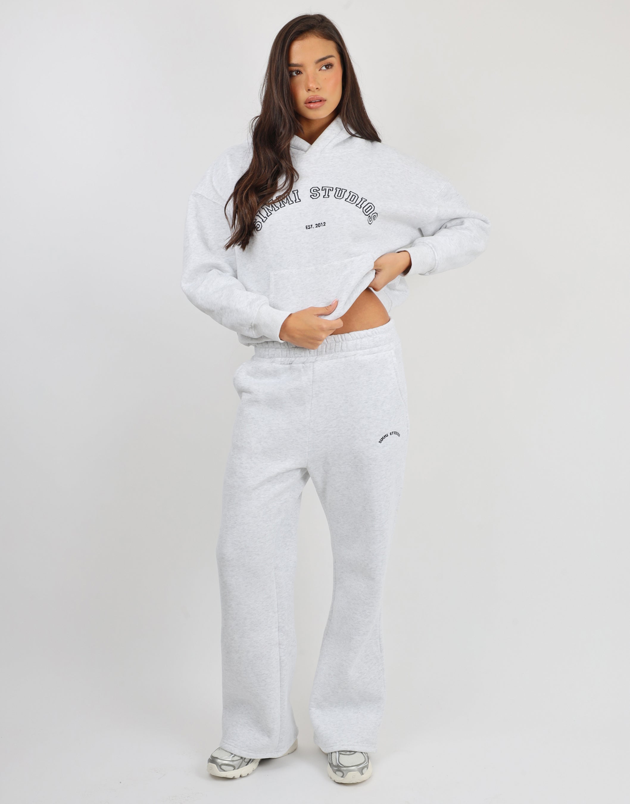 Maeve Varsity Slogan Hoodie in Pebble Grey | SIMMI London
