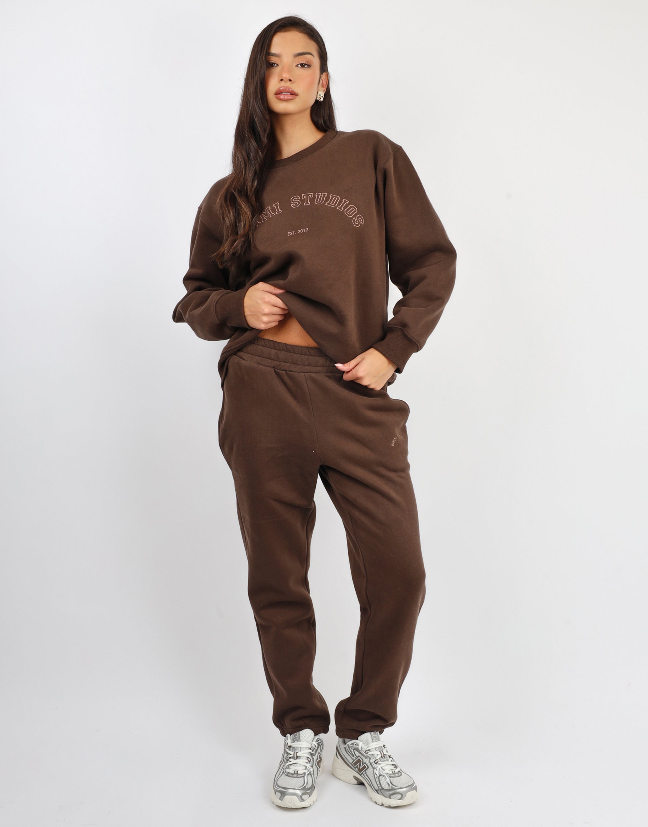 Ashby Varsity Slogan Sweatshirt in Chestnut | SIMMI London