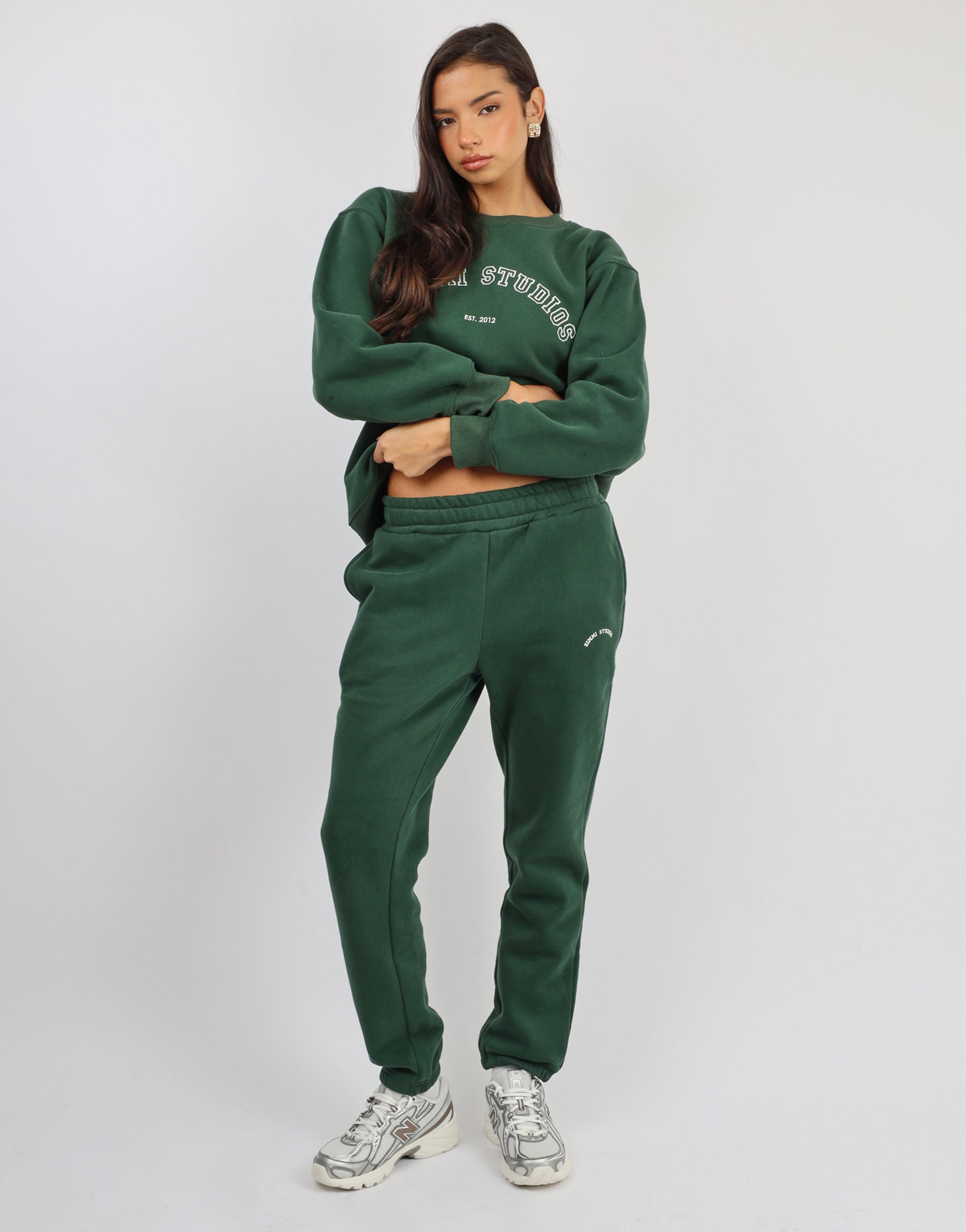 Ashby Varsity Slogan Sweatshirt in Pine Green | SIMMI London
