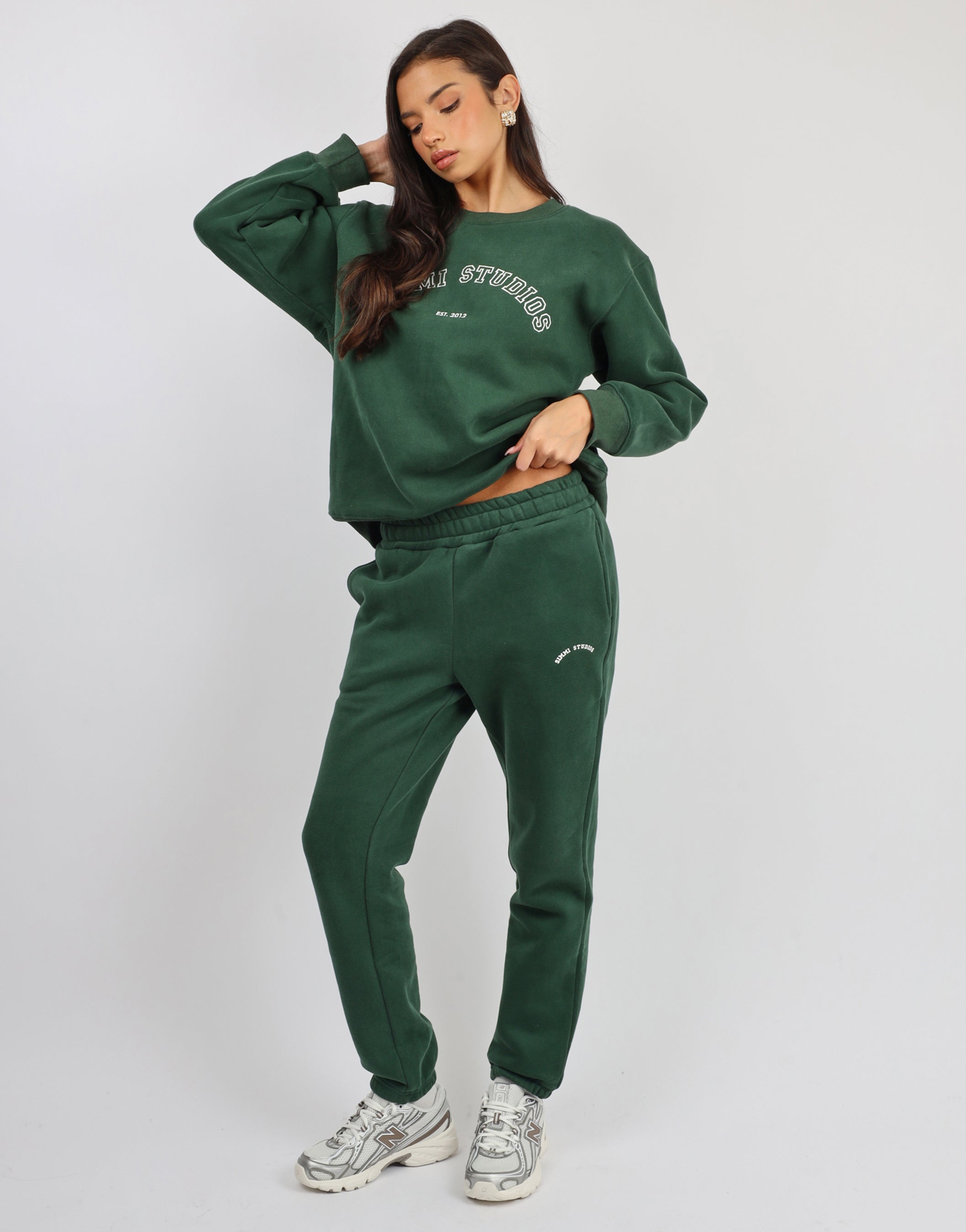 Ashby Varsity Slogan Sweatshirt in Pine Green | SIMMI London