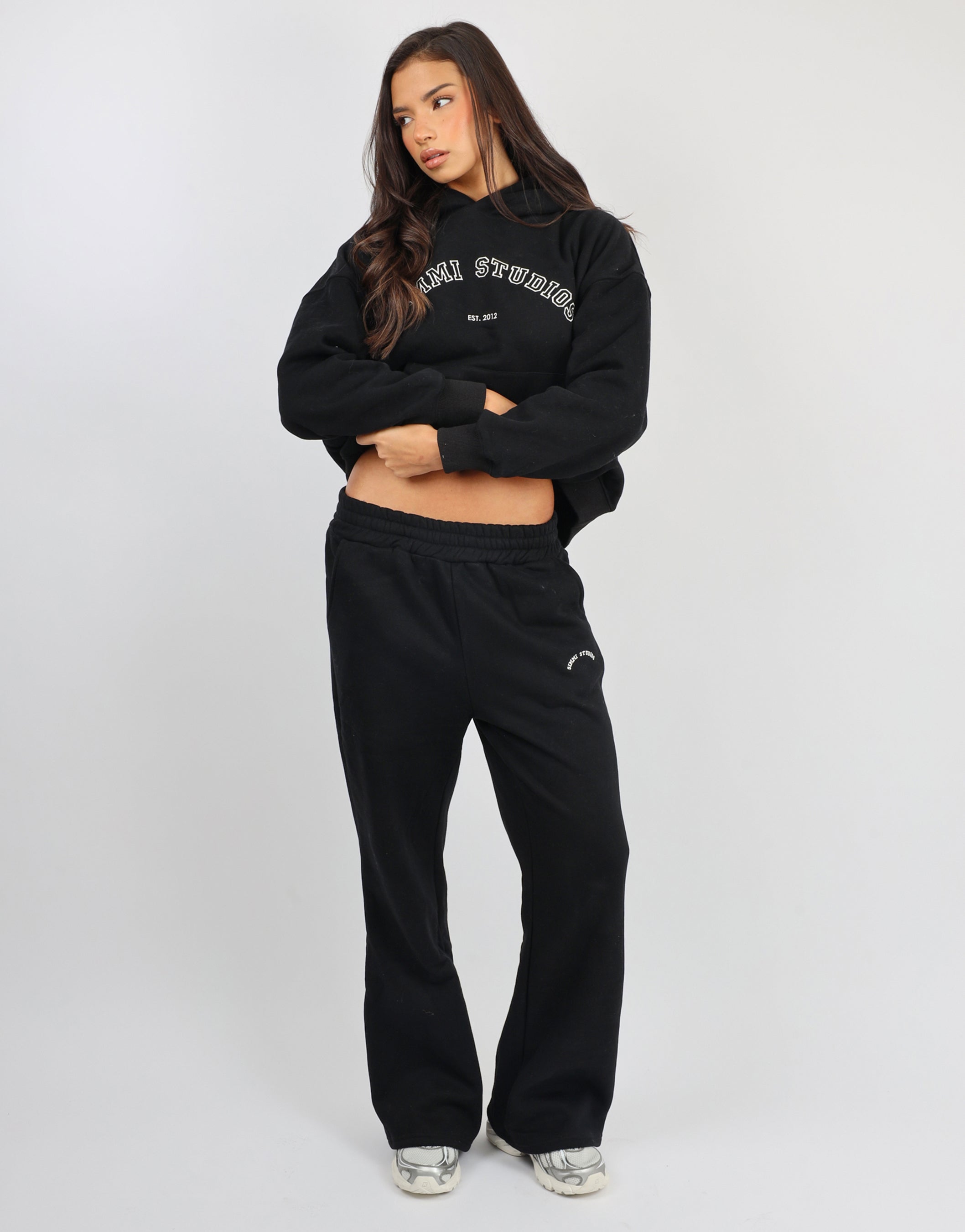 Colby Varsity Flared joggers in Black | SIMMI London