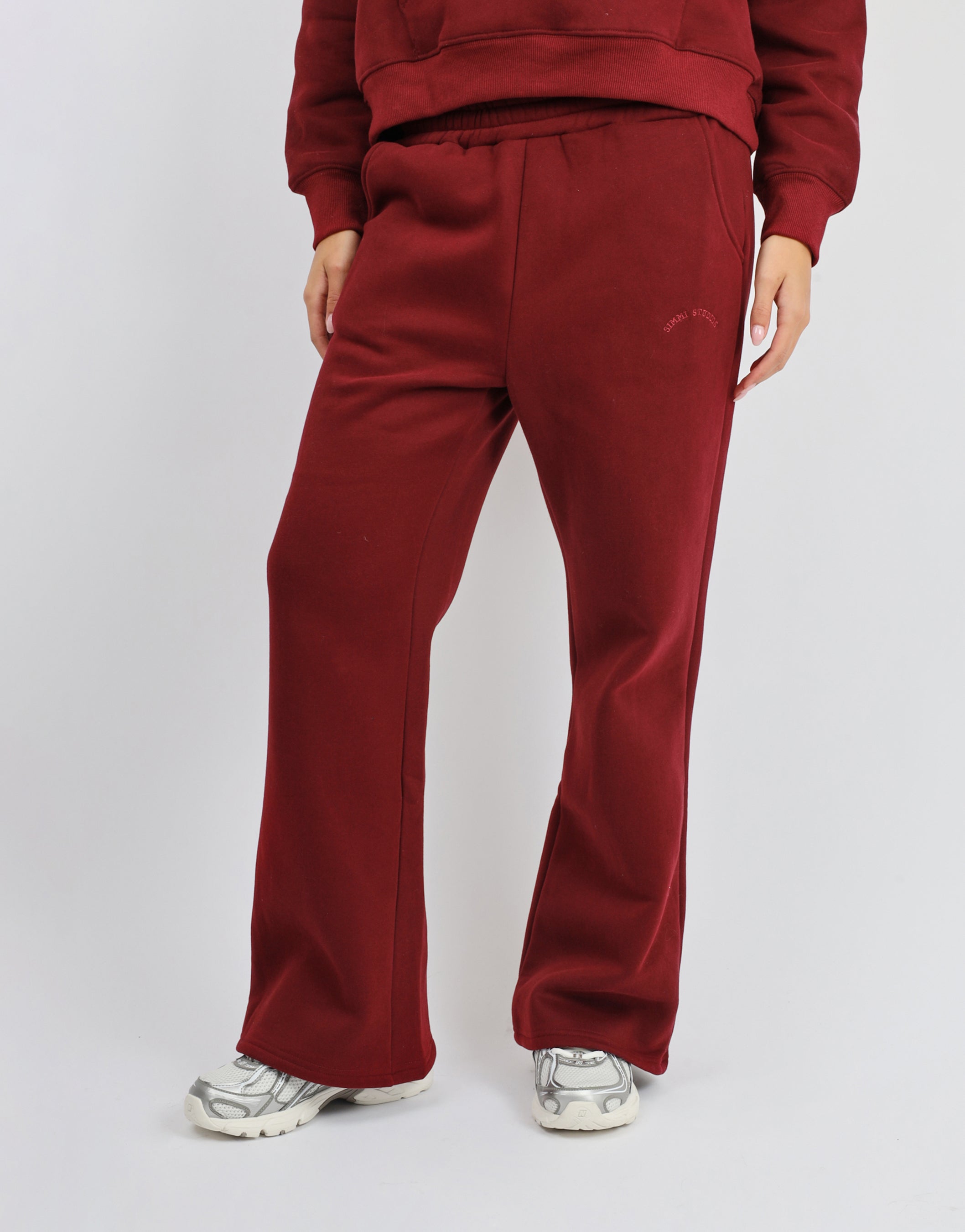 Colby Varsity Flared Joggers in Cranberry | SIMMI London