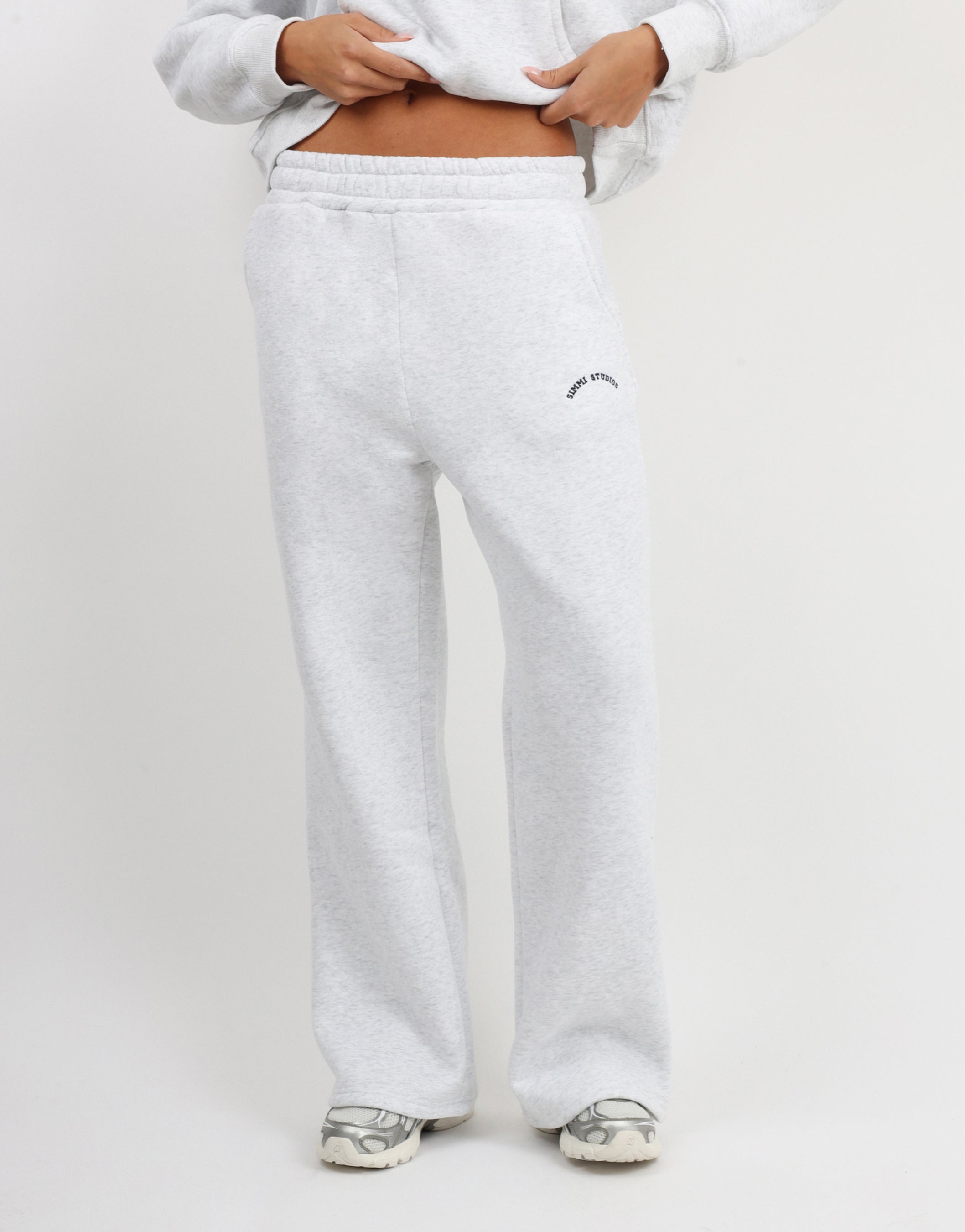 Colby Varsity Flared joggers in Pebble Grey | SIMMI London