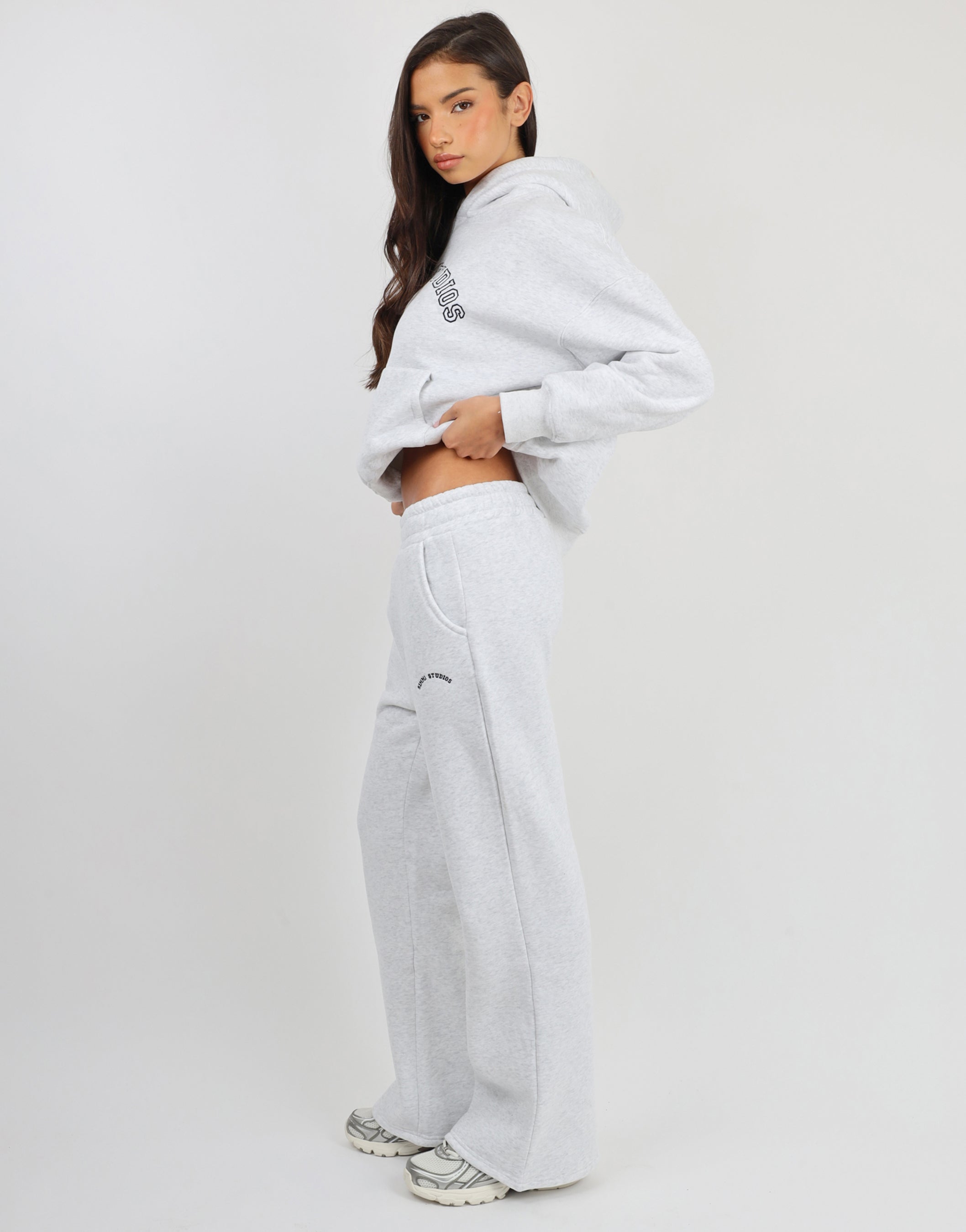 Colby Varsity Flared joggers in Pebble Grey | SIMMI London