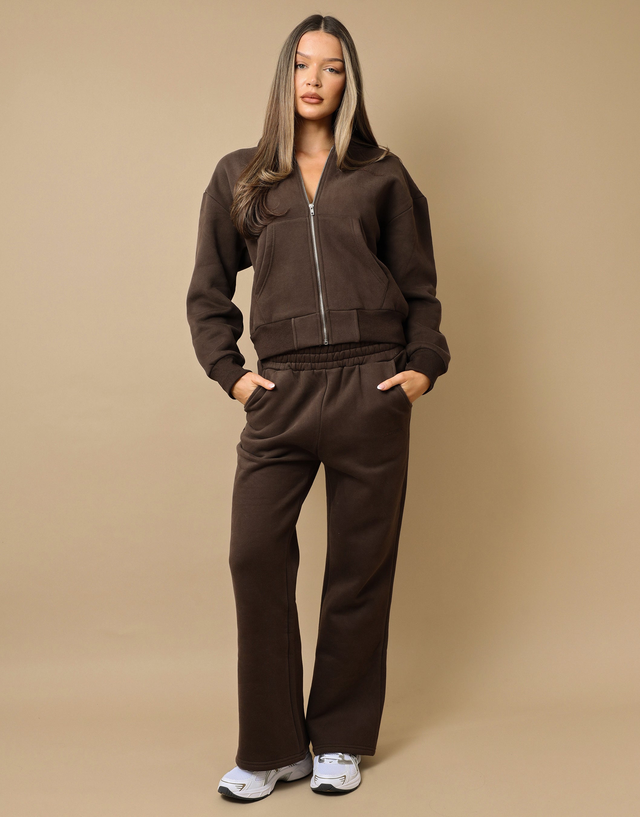 Colby Simmi Studios Essentials Flared Joggers in Brown | SIMMI London