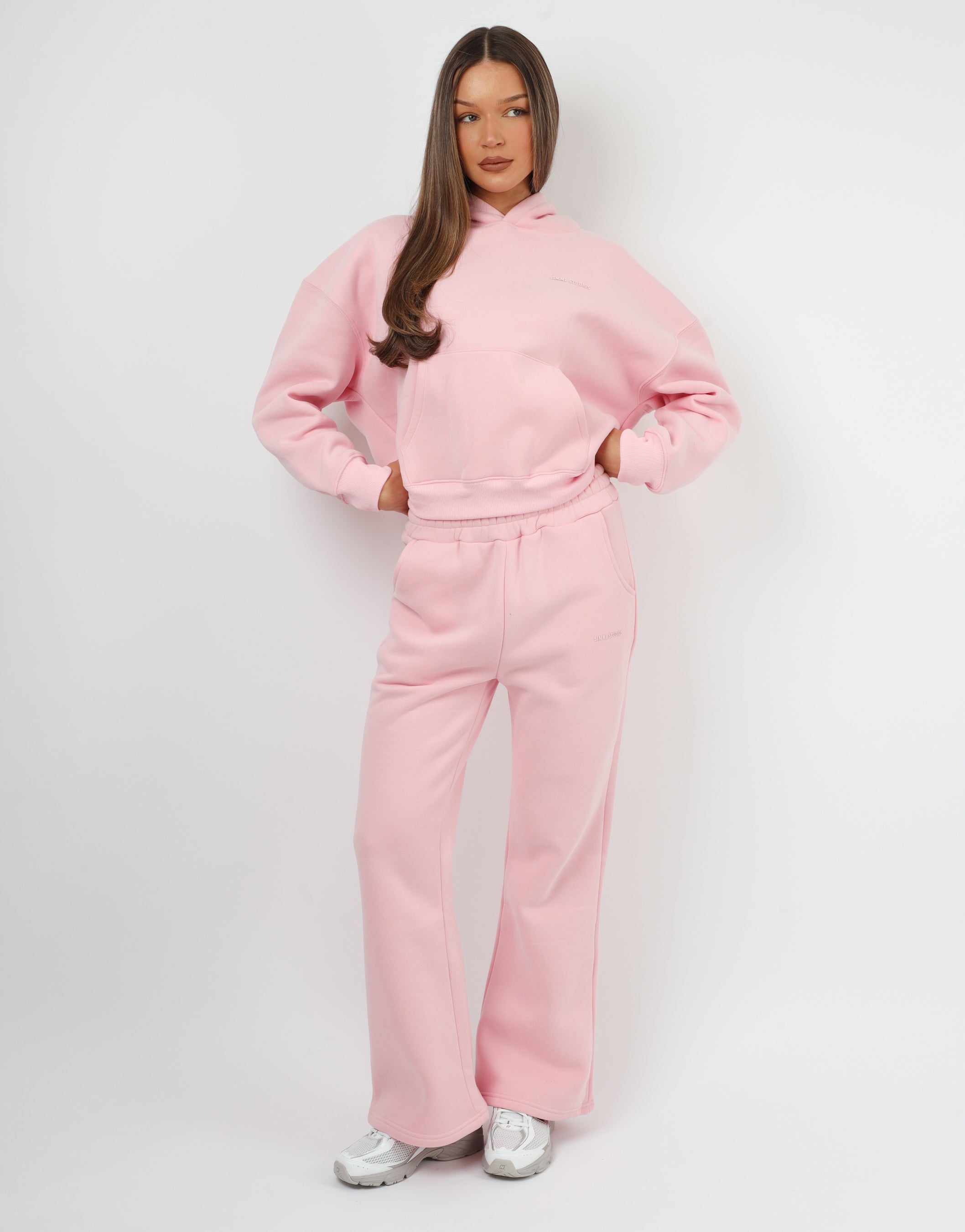 Maddie Simmi Studios Essentials Flared Joggers in Baby Pink | SIMMI London