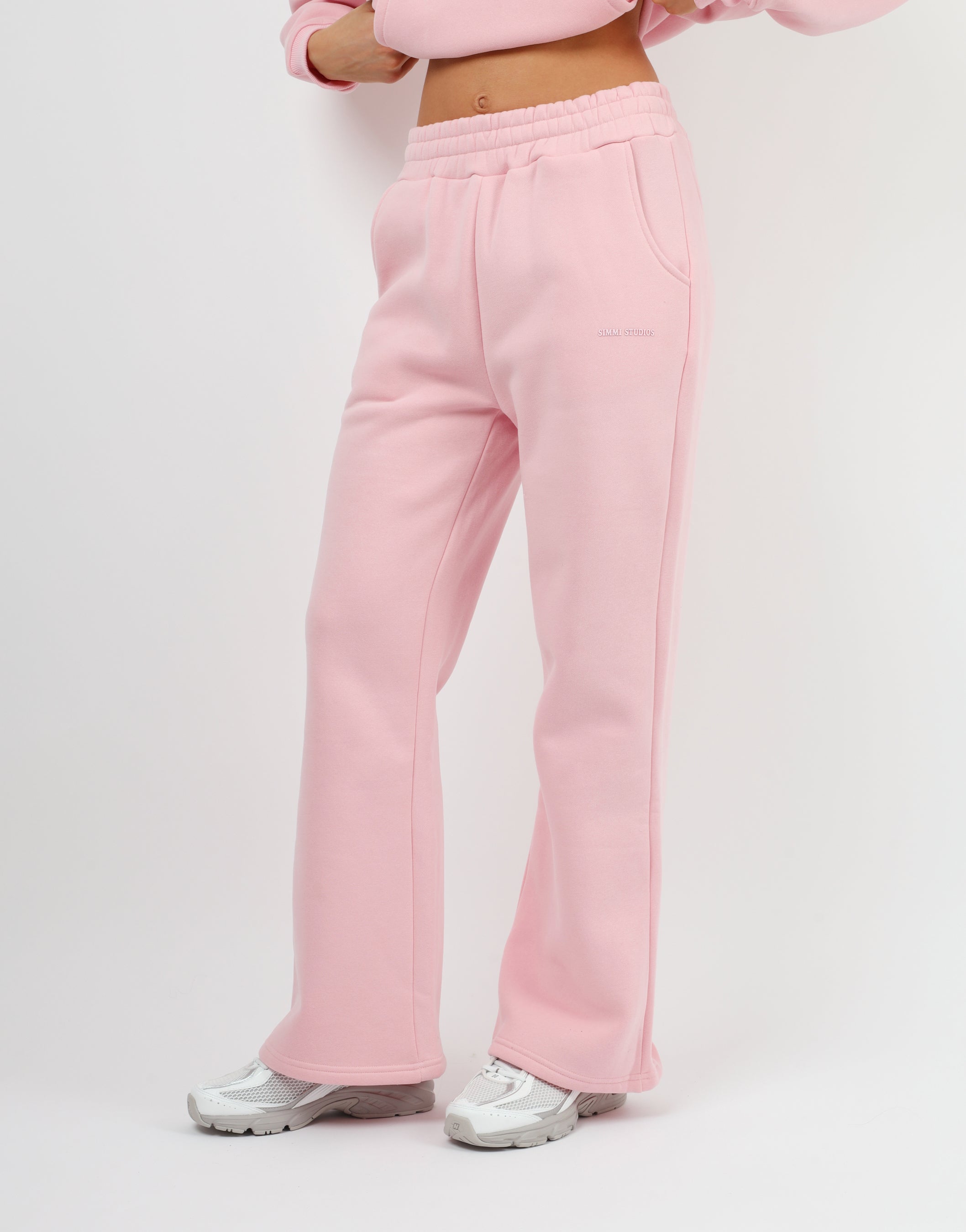 Maddie Simmi Studios Essentials Flared Joggers in Baby Pink | SIMMI London