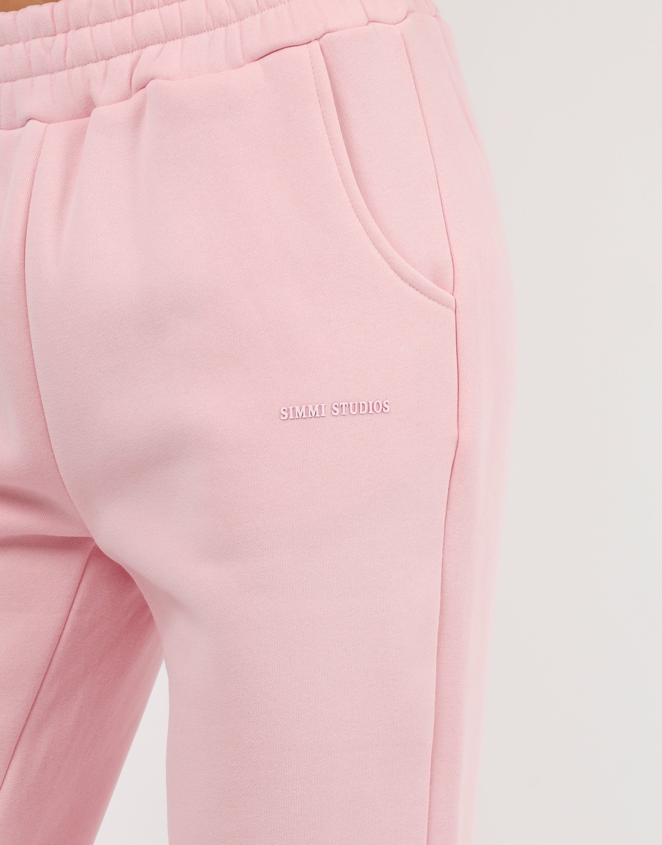 Maddie Simmi Studios Essentials Flared Joggers in Baby Pink | SIMMI London