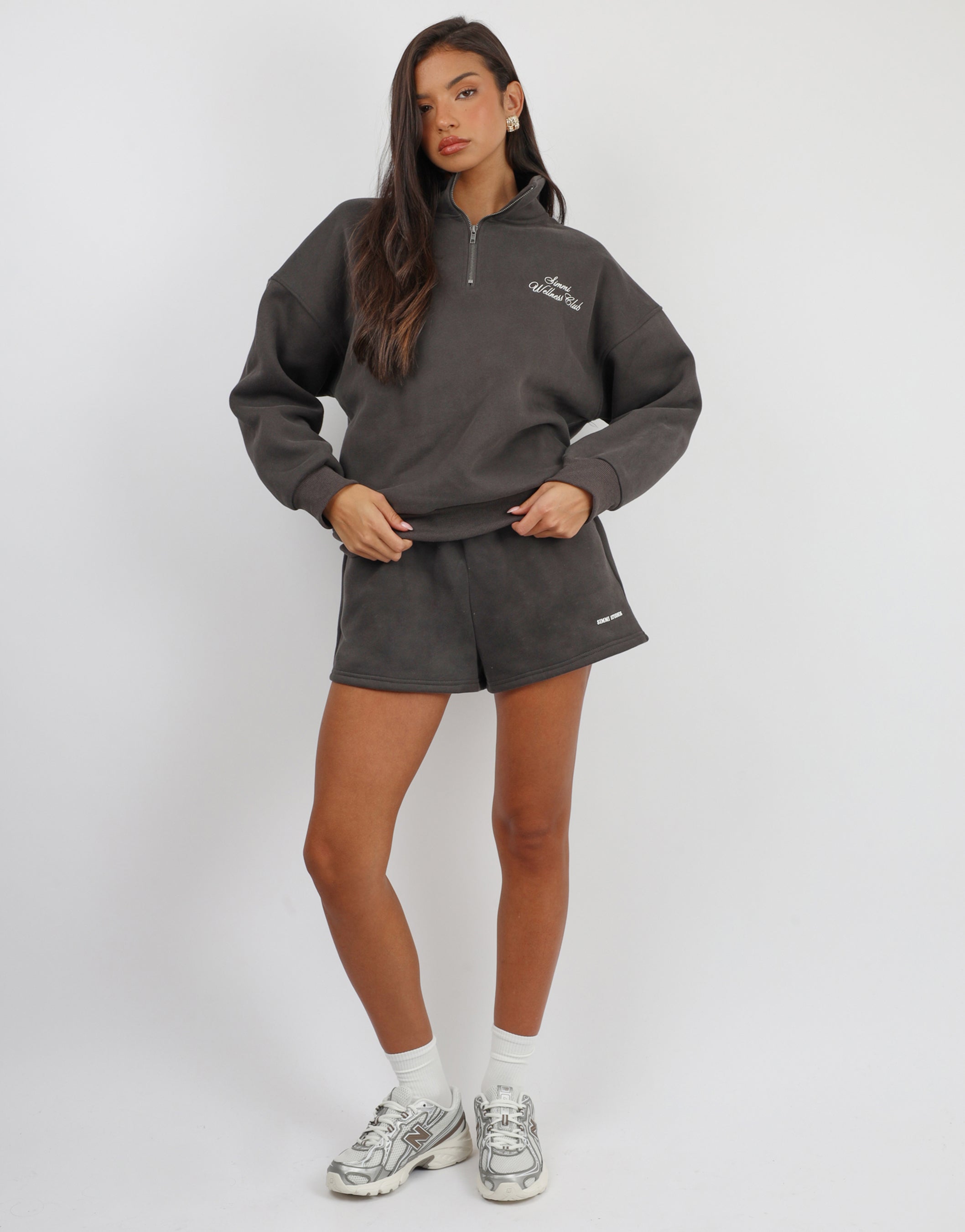 Ames Half Zip Slogan Sweatshirt in Slate | SIMMI London