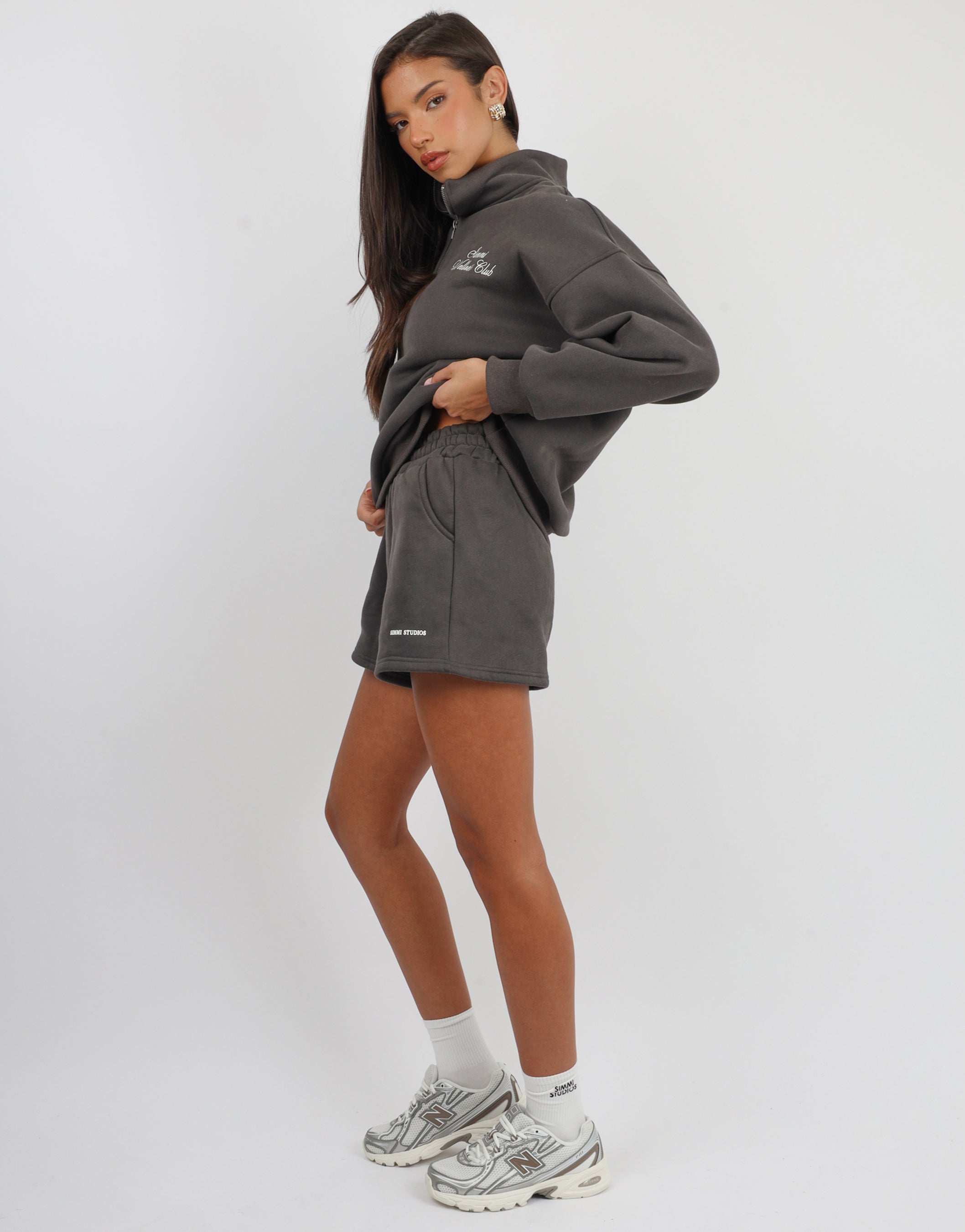 Ames Half Zip Slogan Sweatshirt in Slate | SIMMI London