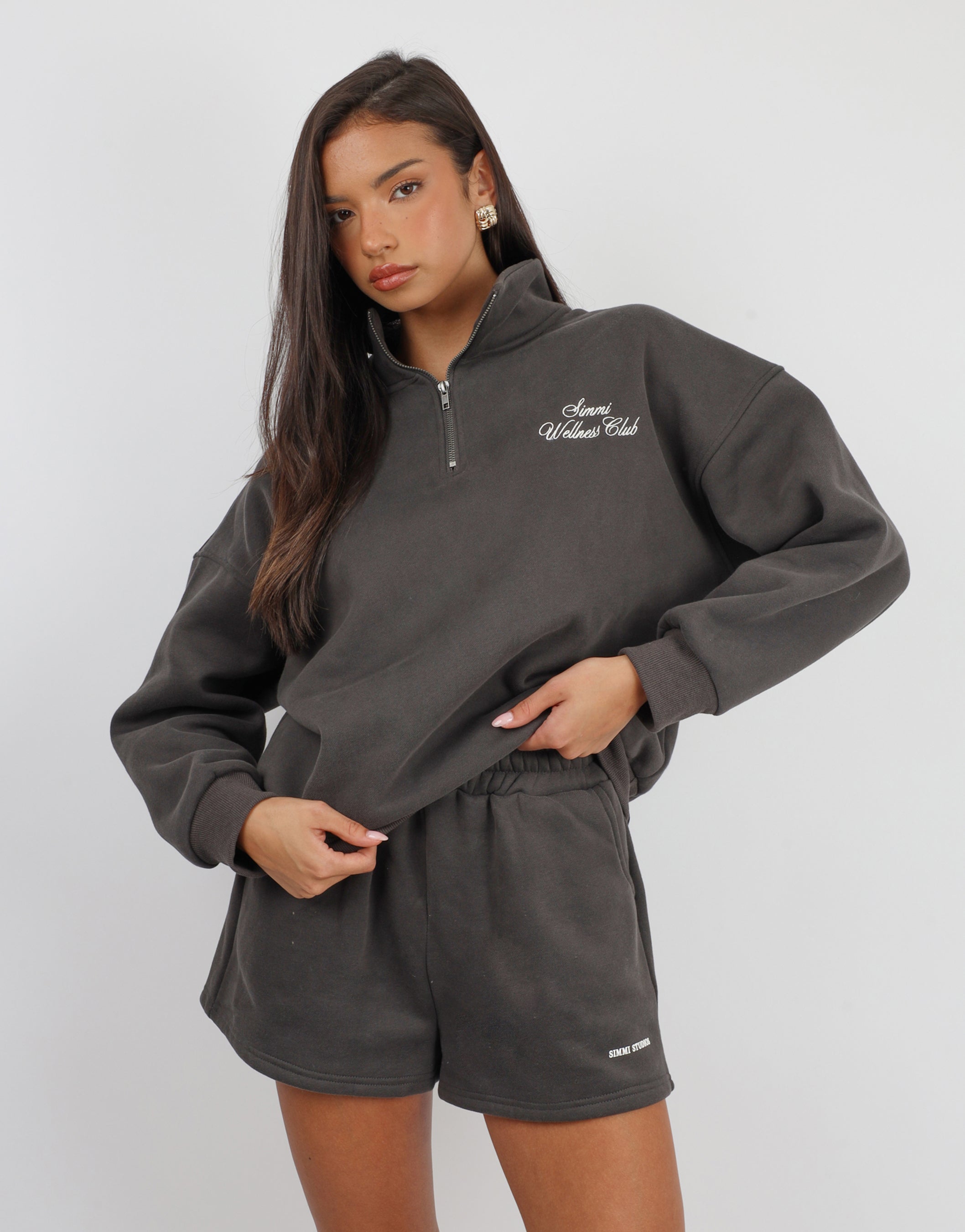 Ames Half Zip Slogan Sweatshirt in Slate | SIMMI London