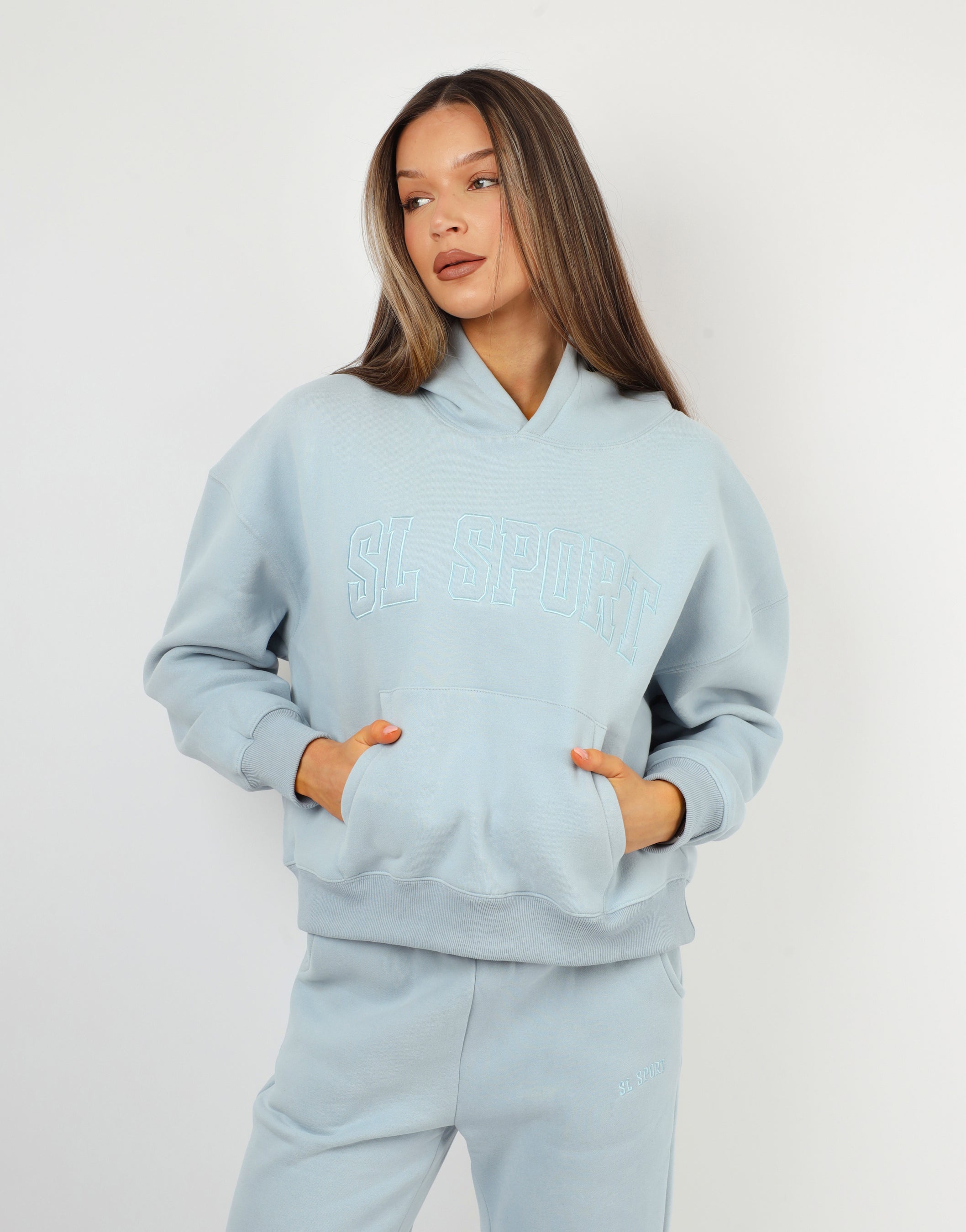 Mykonos Simmi Studios SL Sport Oversized Hoodie In Baby Blue | SIMMI London