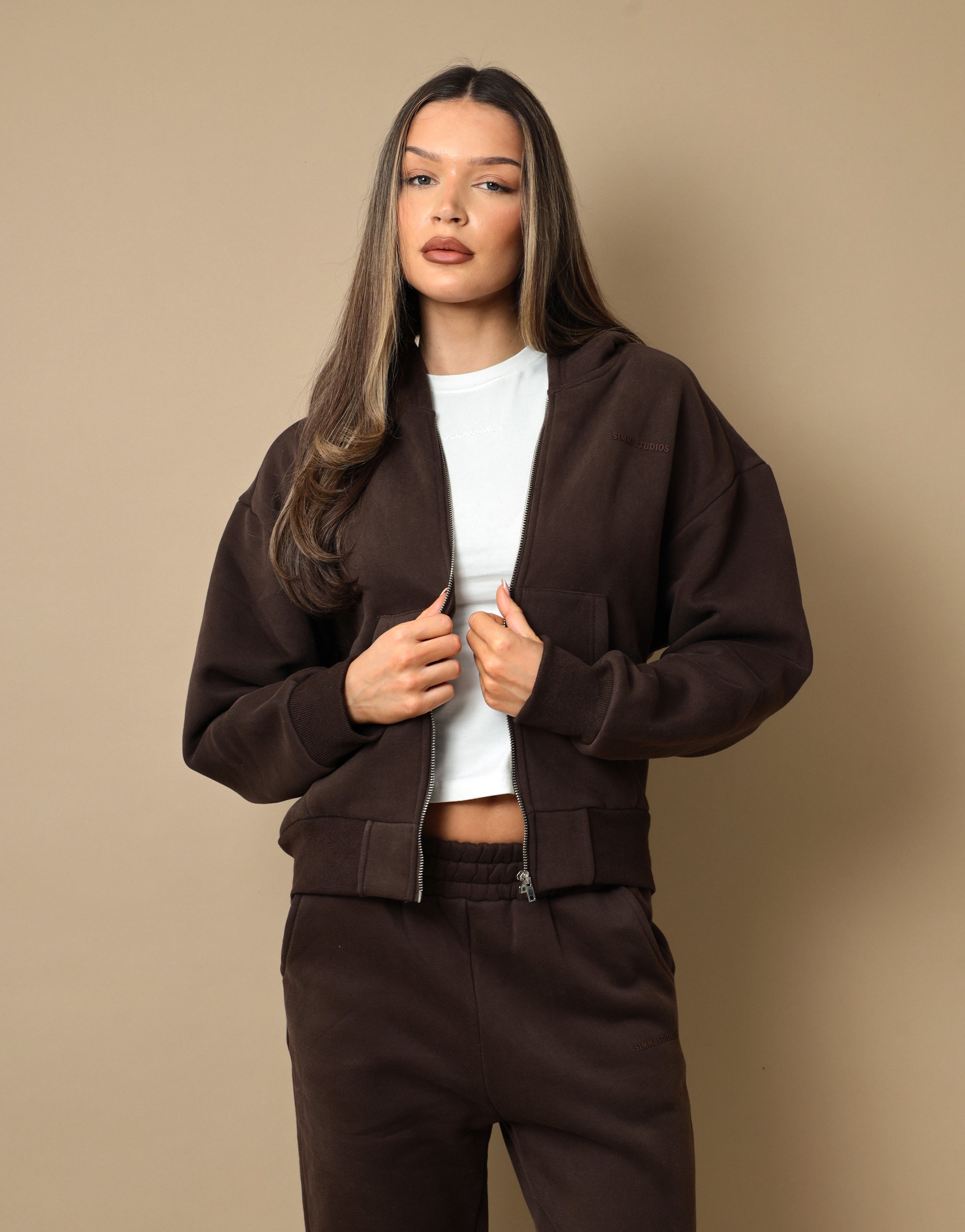 Nova Essentials Zip Through Hoodie in Chestnut | SIMMI London