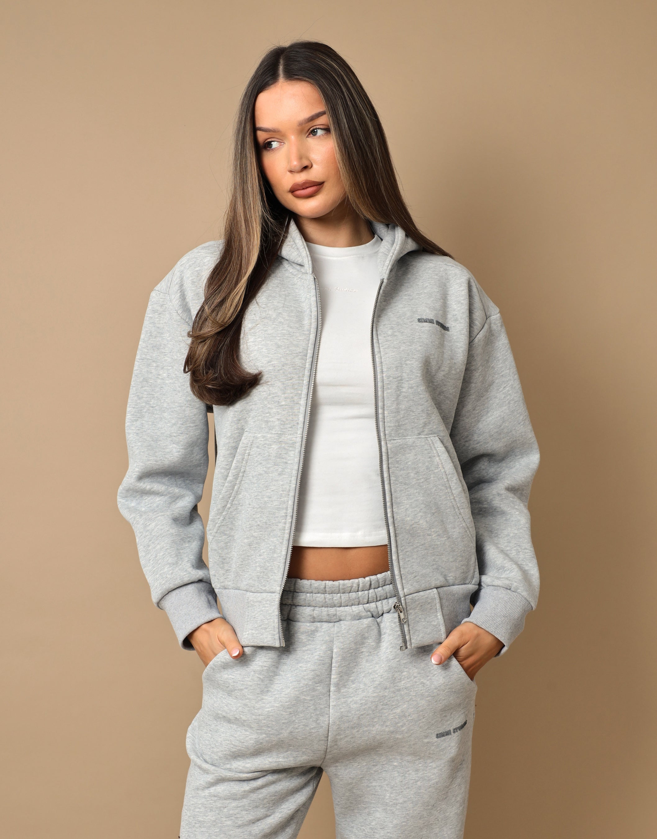 Nova Essentials Zip Through Hoodie in Grey Marl | SIMMI London