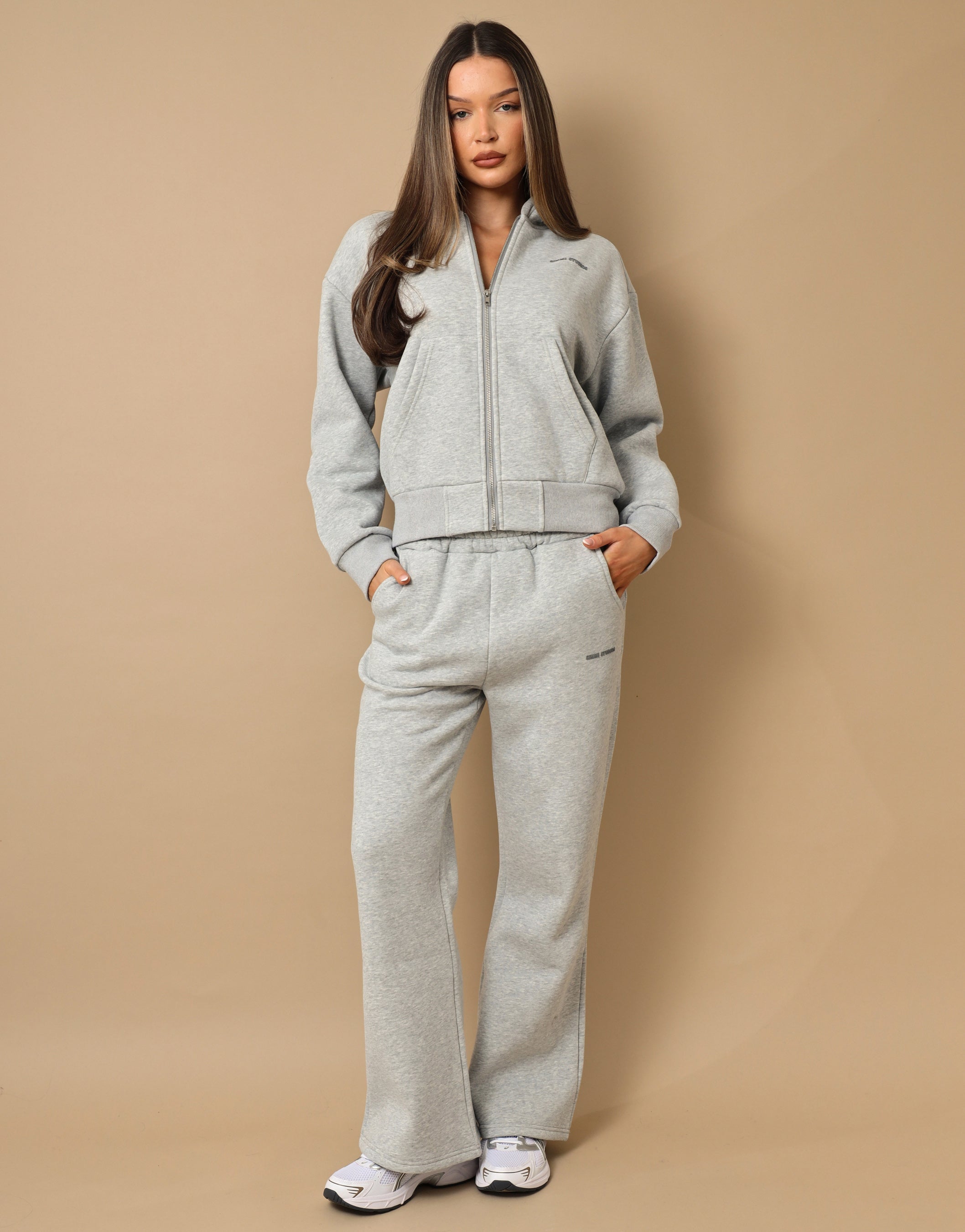 Nova Essentials Zip Through Hoodie in Grey Marl | SIMMI London