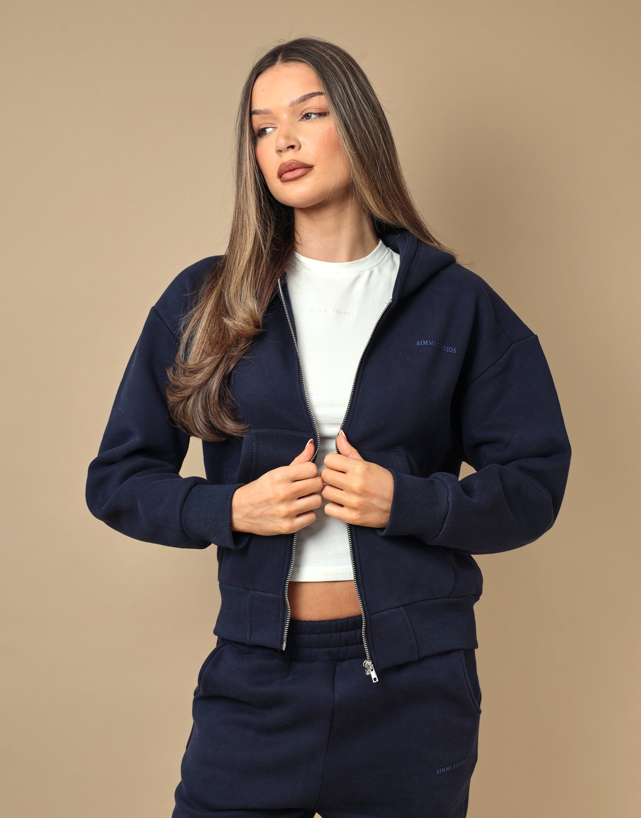 Nova Essentials Zip Through Hoodie in Navy | SIMMI London