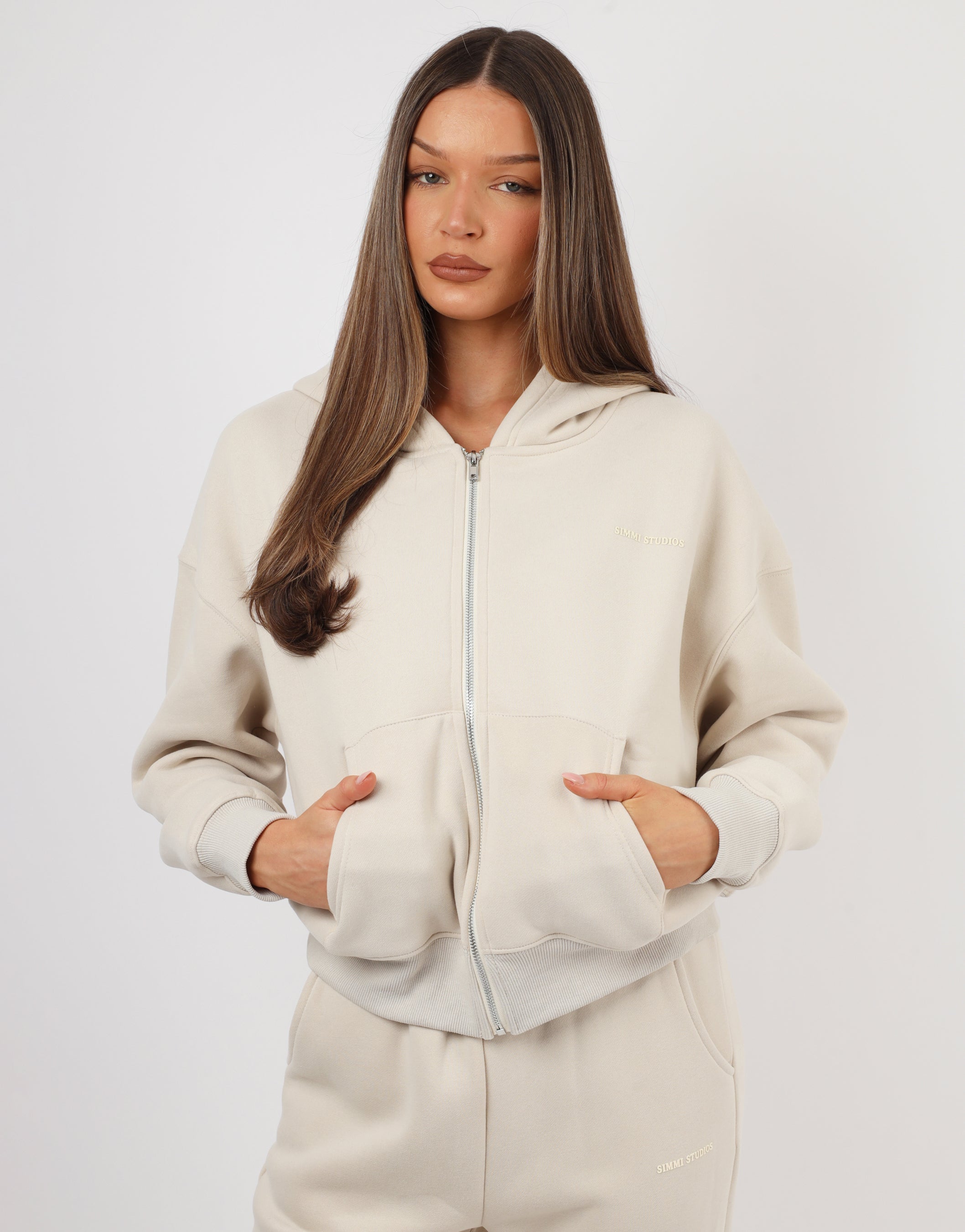Maui Simmi Studios Essentials Zip Hoodie In Light Beige | SIMMI London