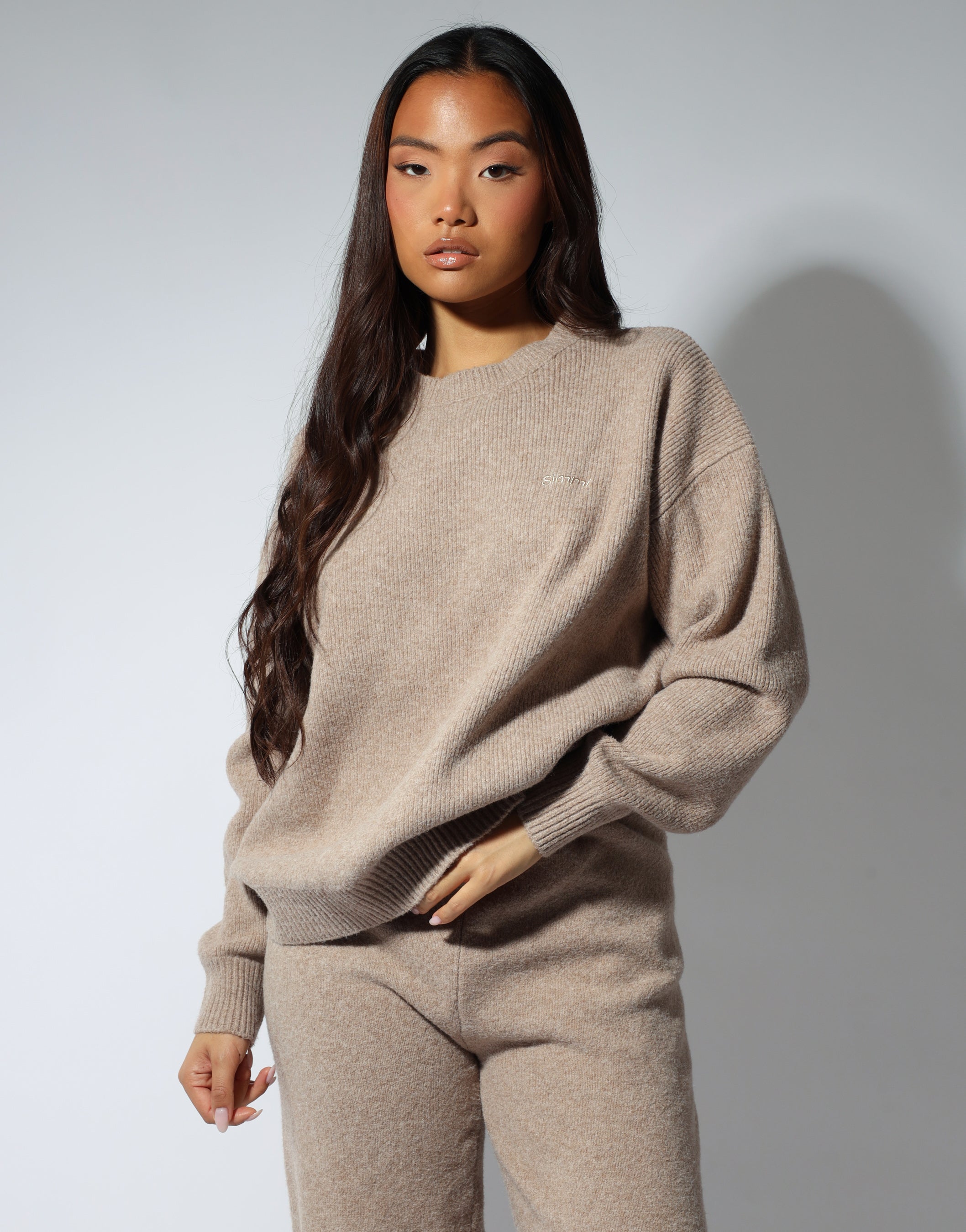 Faye SIMMI studios soft touch crew neck in oatmeal | SIMMI London