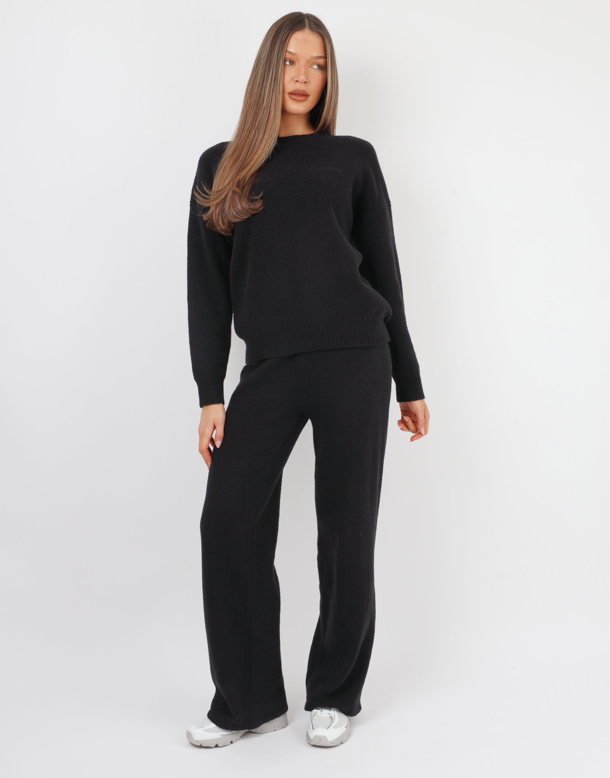 Eve simmi studios soft touch wide leg trousers in black | SIMMI London