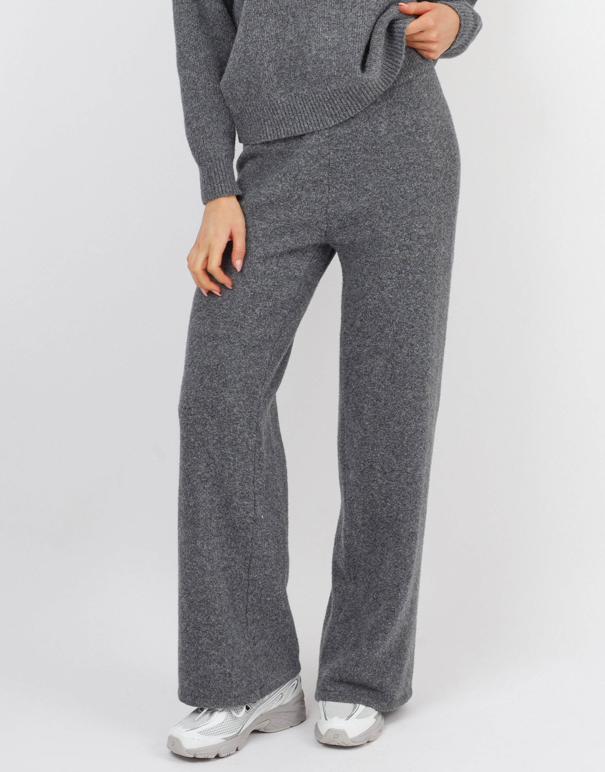 Eve Simmi studios soft touch wide leg trousers in dark grey | SIMMI London