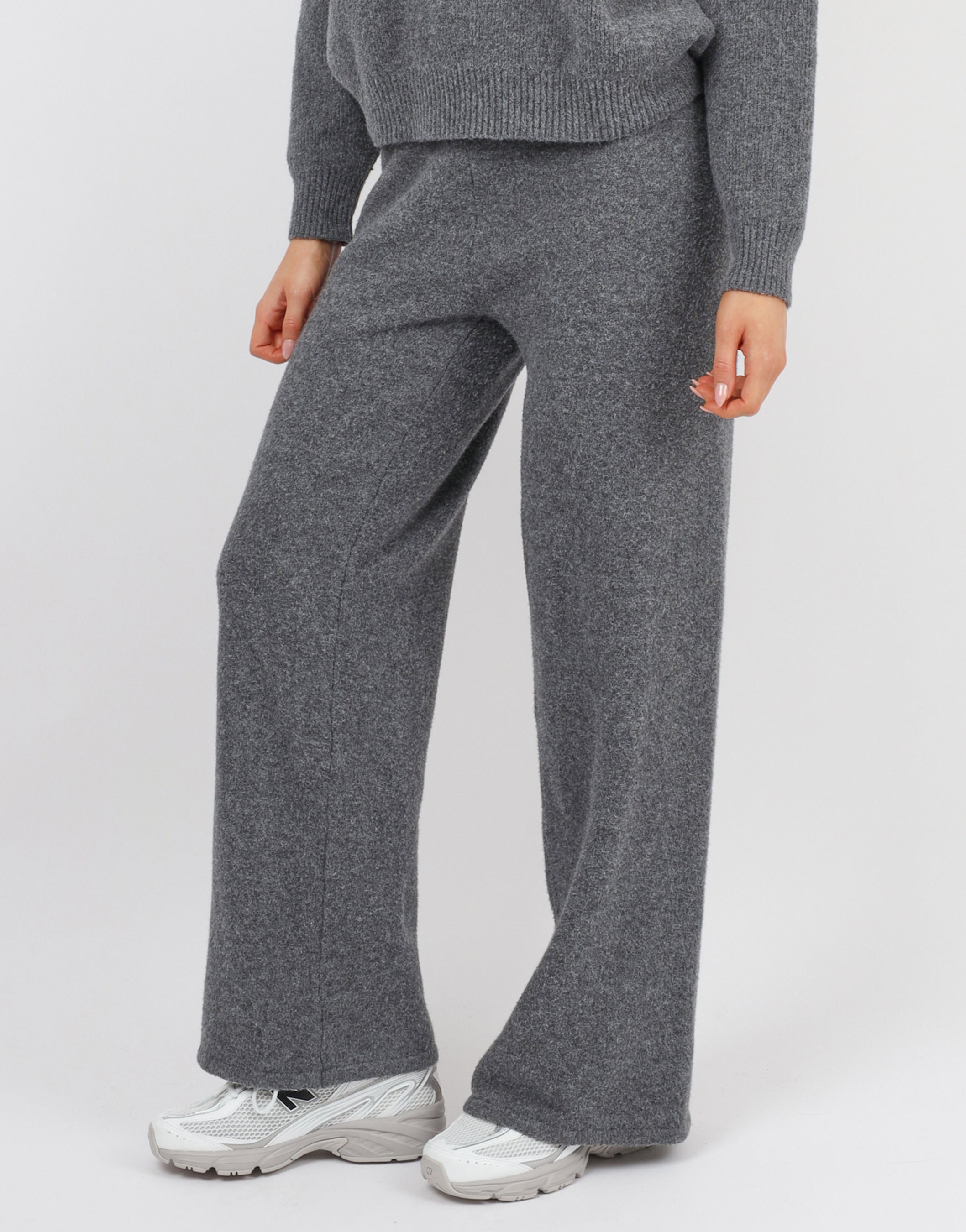 Eve Simmi studios soft touch wide leg trousers in dark grey | SIMMI London