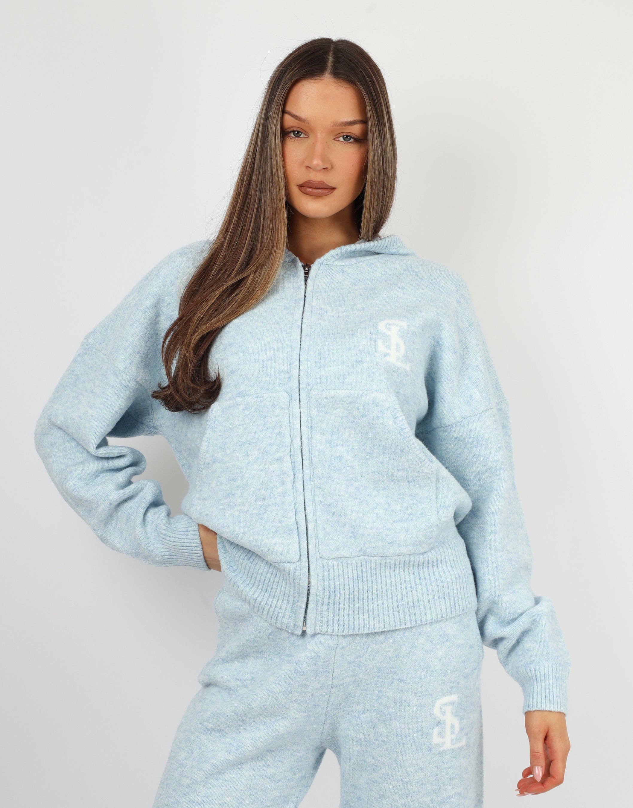 Romy Simmi Studios Chunky Knit Hoodie In Blue | SIMMI London